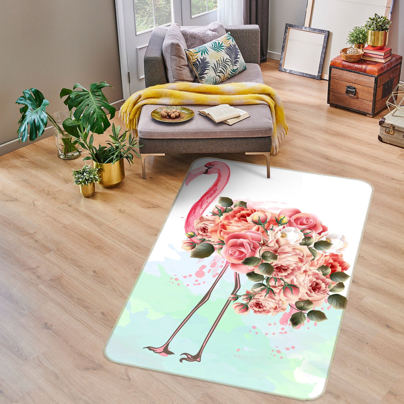 3D Flower Flamingo 37130 Non Slip Rug Mat