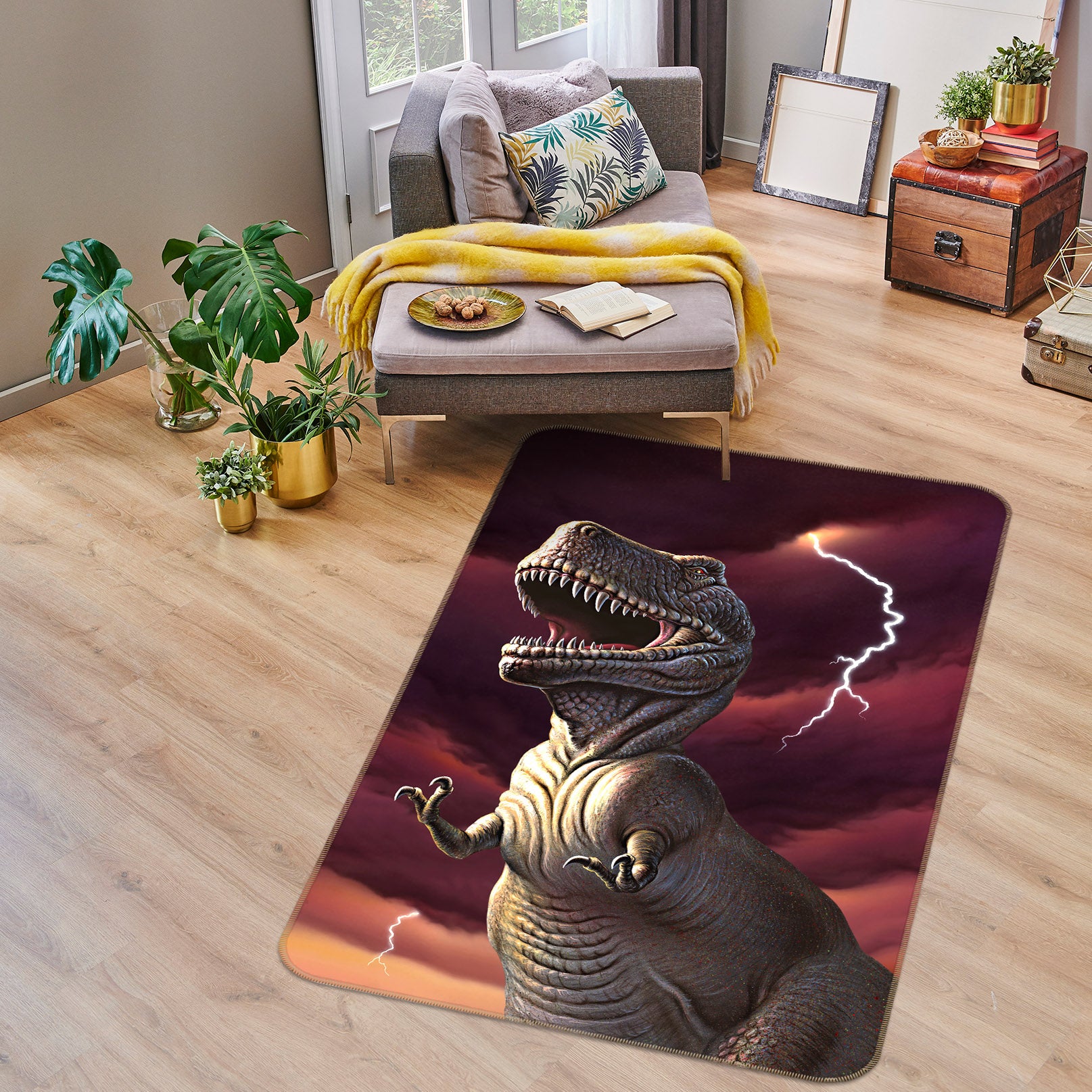 3D Dinosaur Lightning 83100 Jerry LoFaro Rug Non Slip Rug Mat