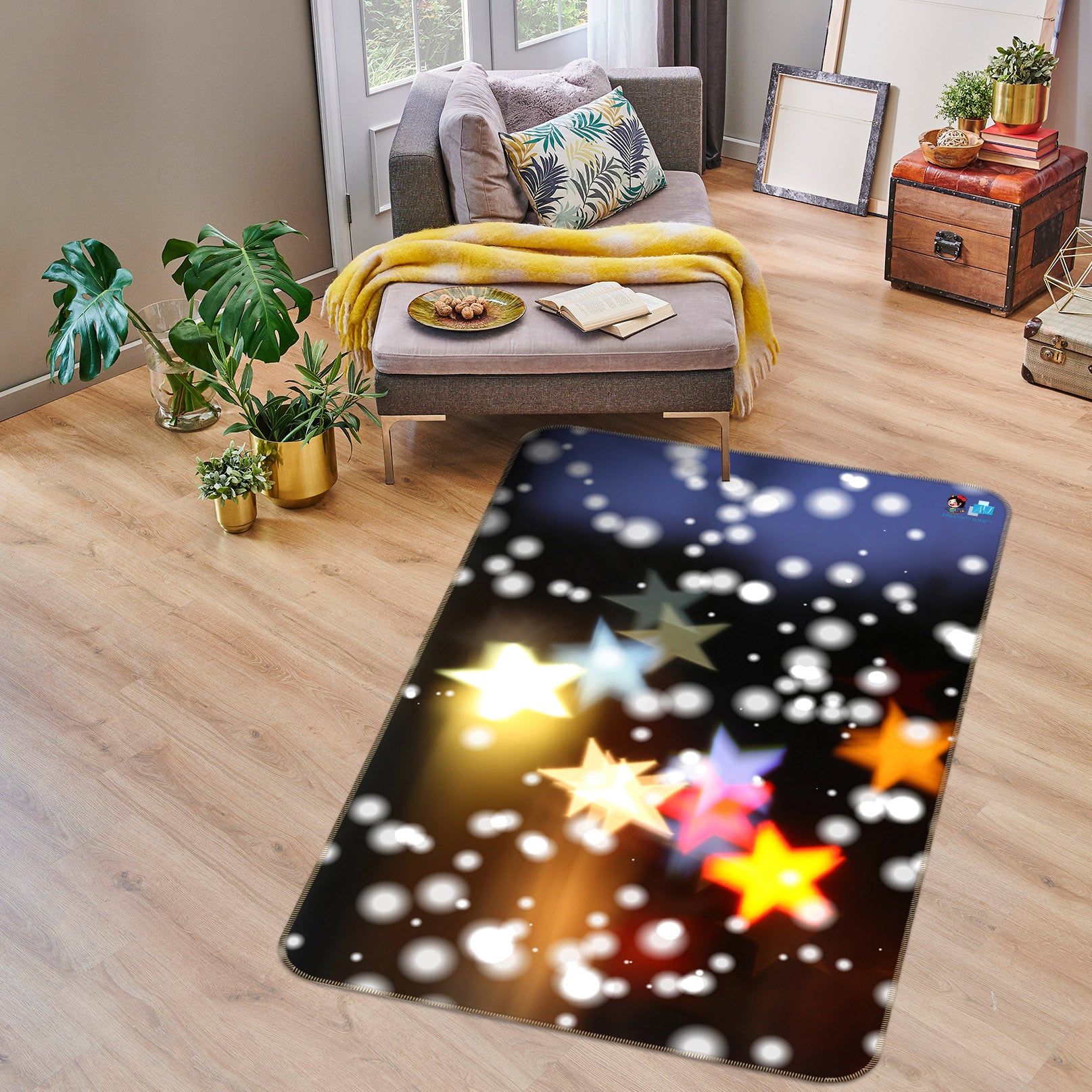3D Colored Five-Pointed Star 55125 Christmas Non Slip Rug Mat Xmas