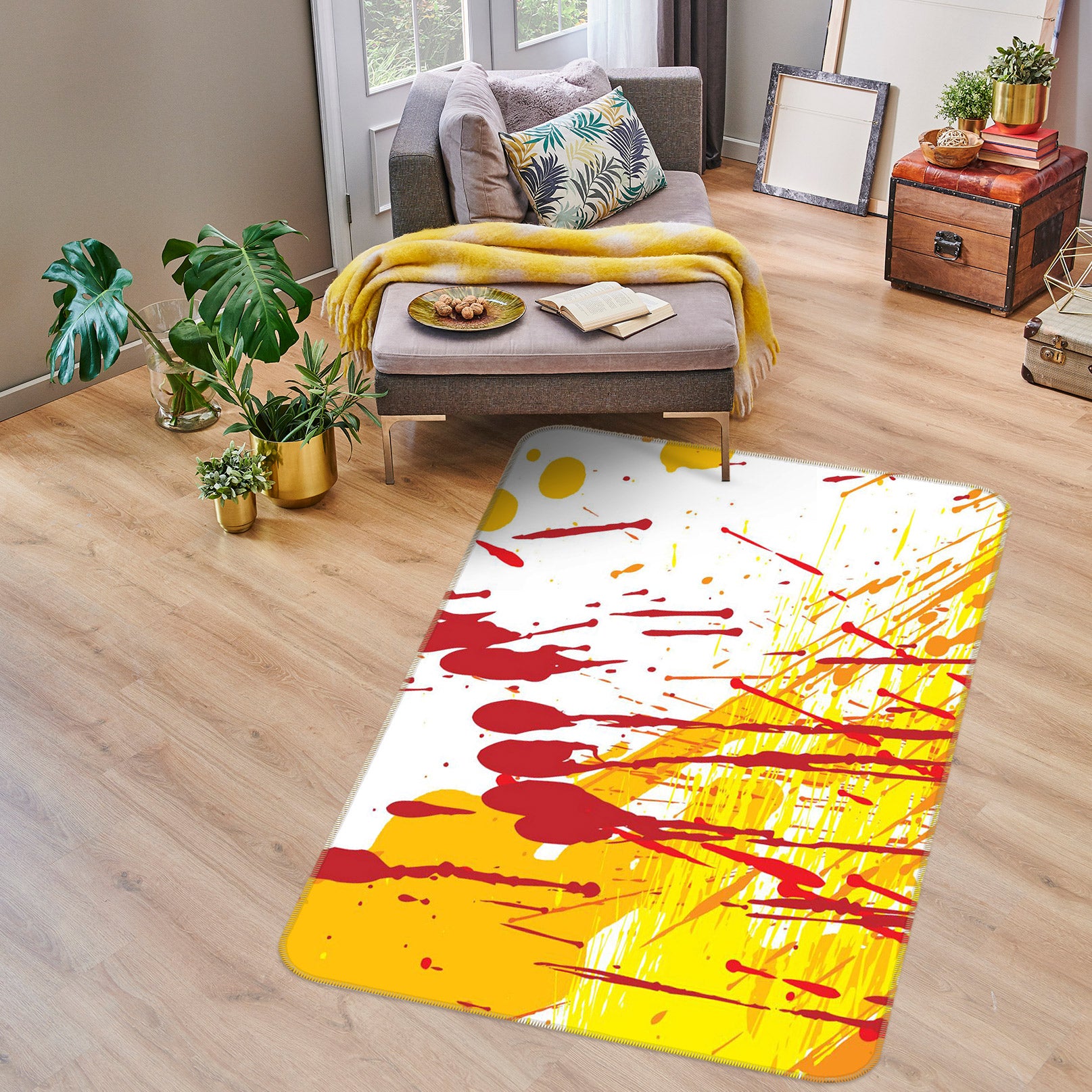 3D Red Yellow Pattern 76126 Non Slip Rug Mat