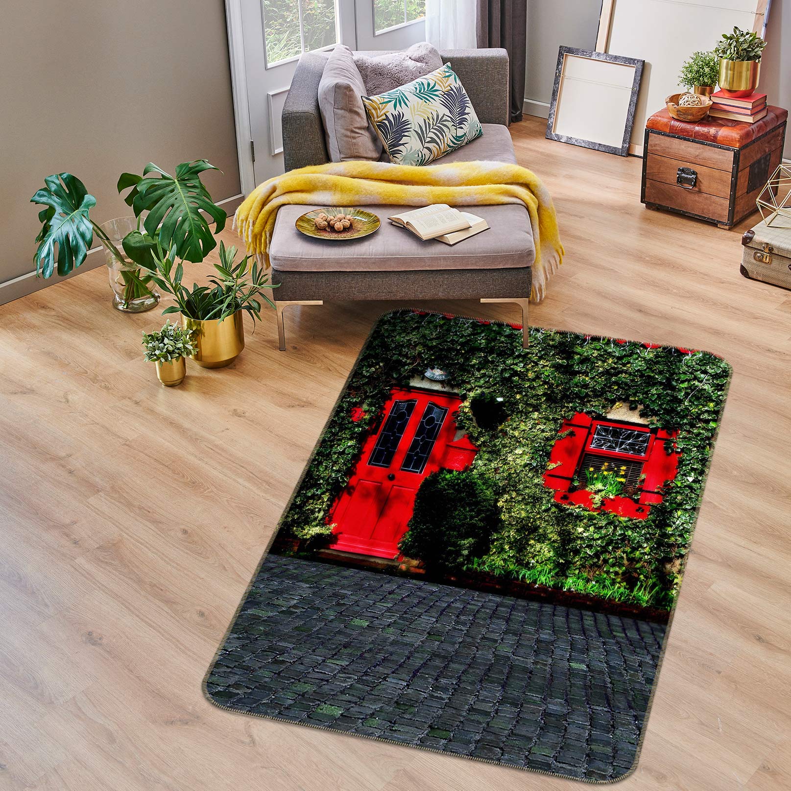 3D Red Doors Windows 76072 Non Slip Rug Mat