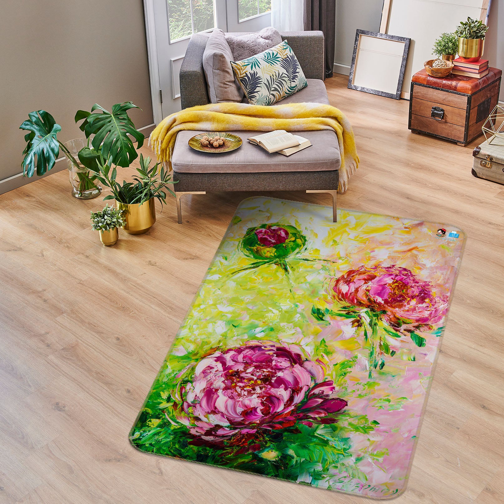 3D Pink Flower 1284 Skromova Marina Rug Non Slip Rug Mat