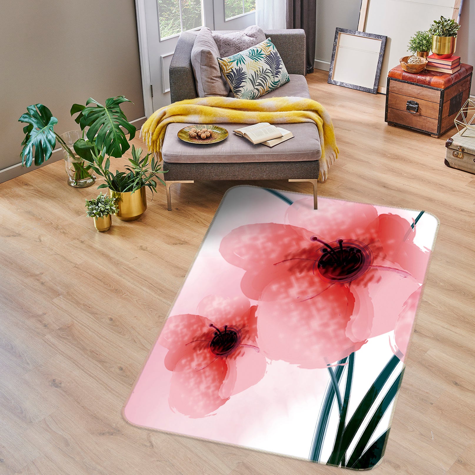 3D Pink Flowers 76167 Non Slip Rug Mat