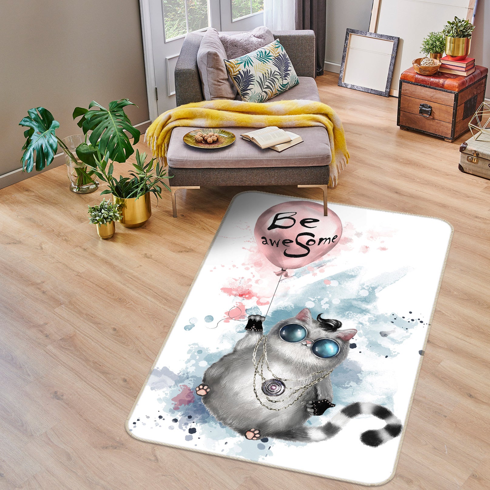 3D Cat Balloon 37128 Non Slip Rug Mat