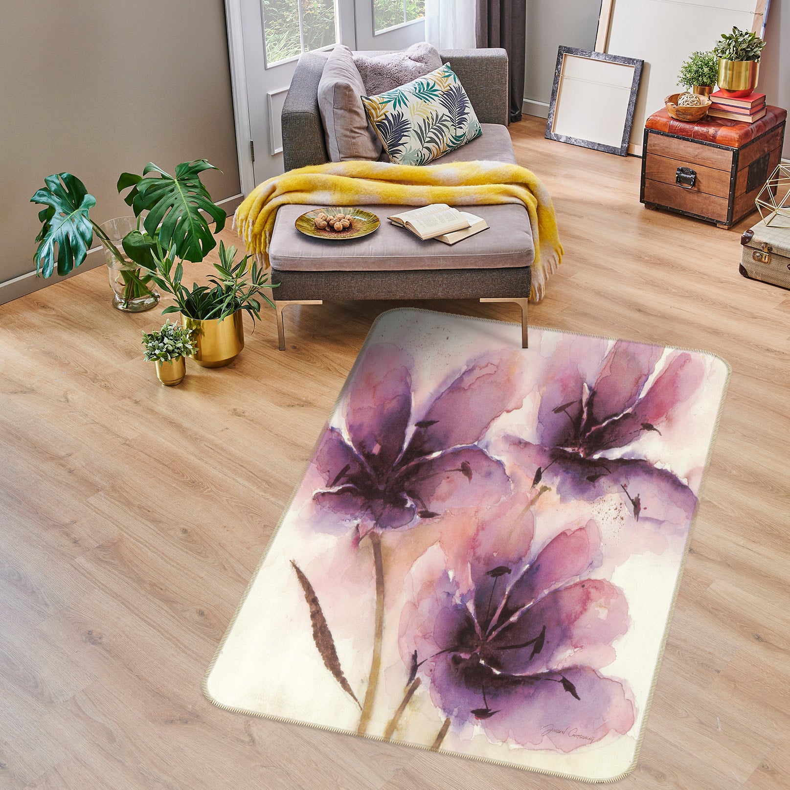 3D Light Purple Flowers 76139 Non Slip Rug Mat