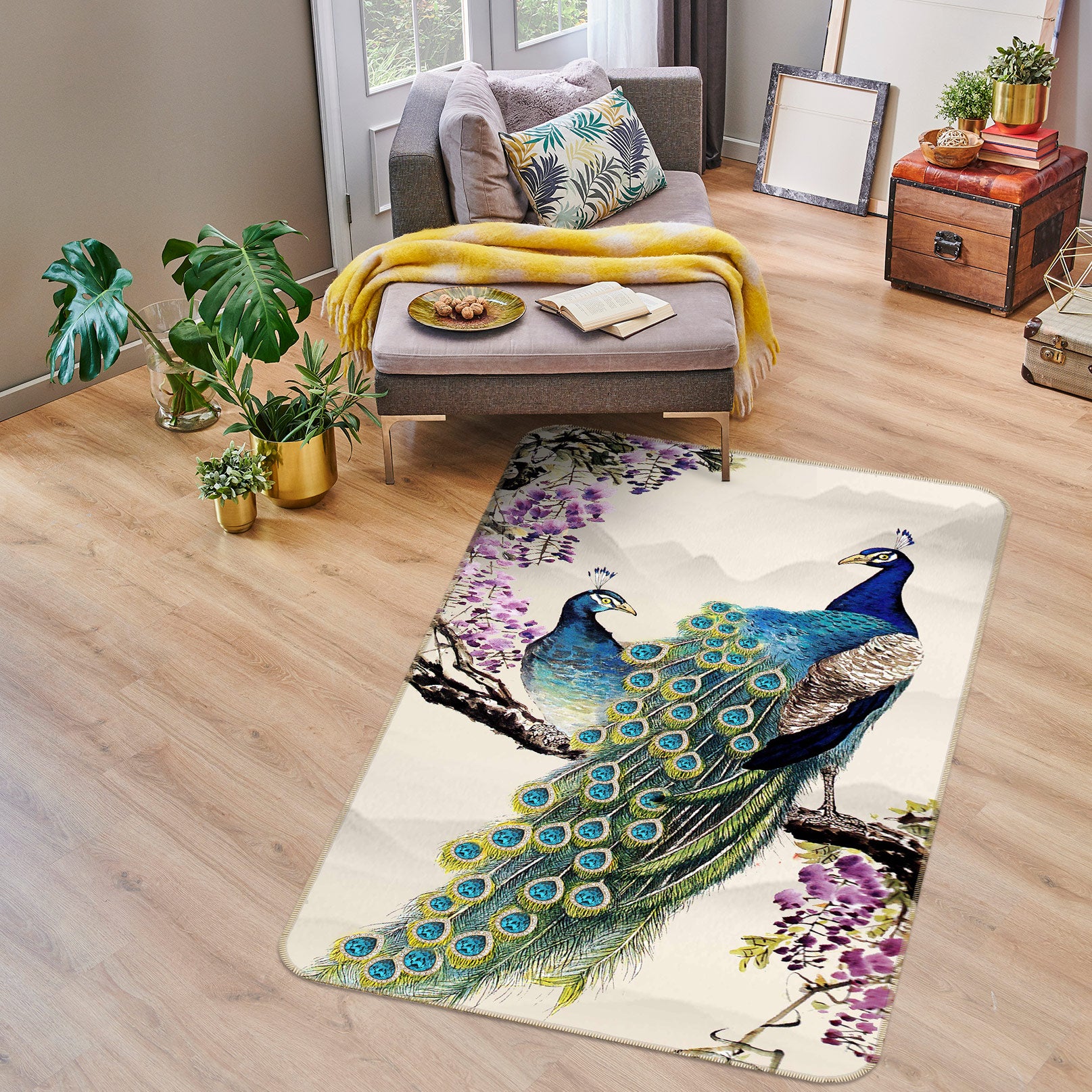 3D Green Peacock 27042 Non Slip Rug Mat