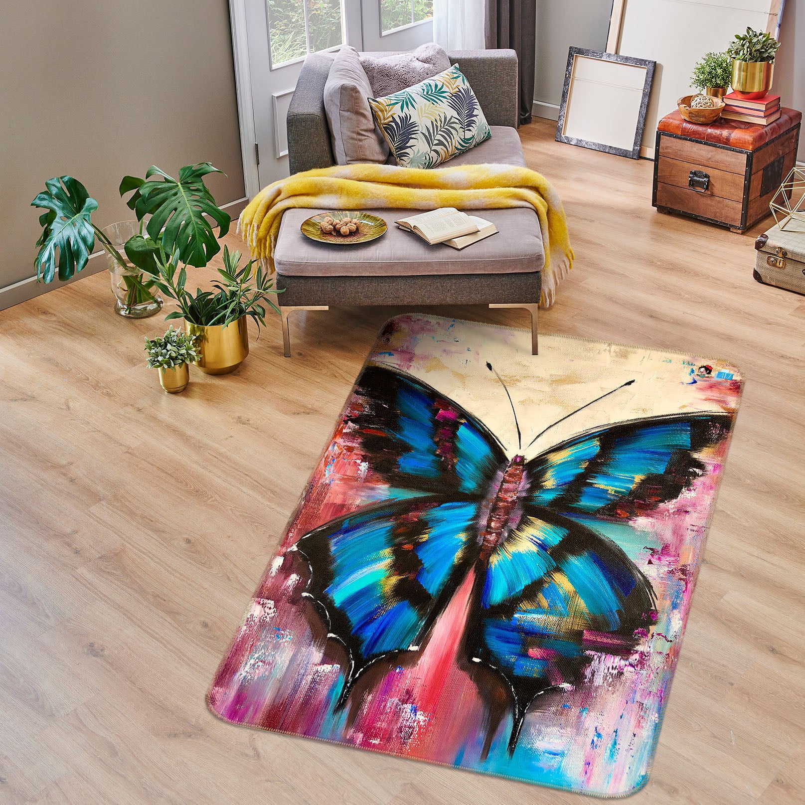 3D Blue Butterfly 1309 Skromova Marina Rug Non Slip Rug Mat