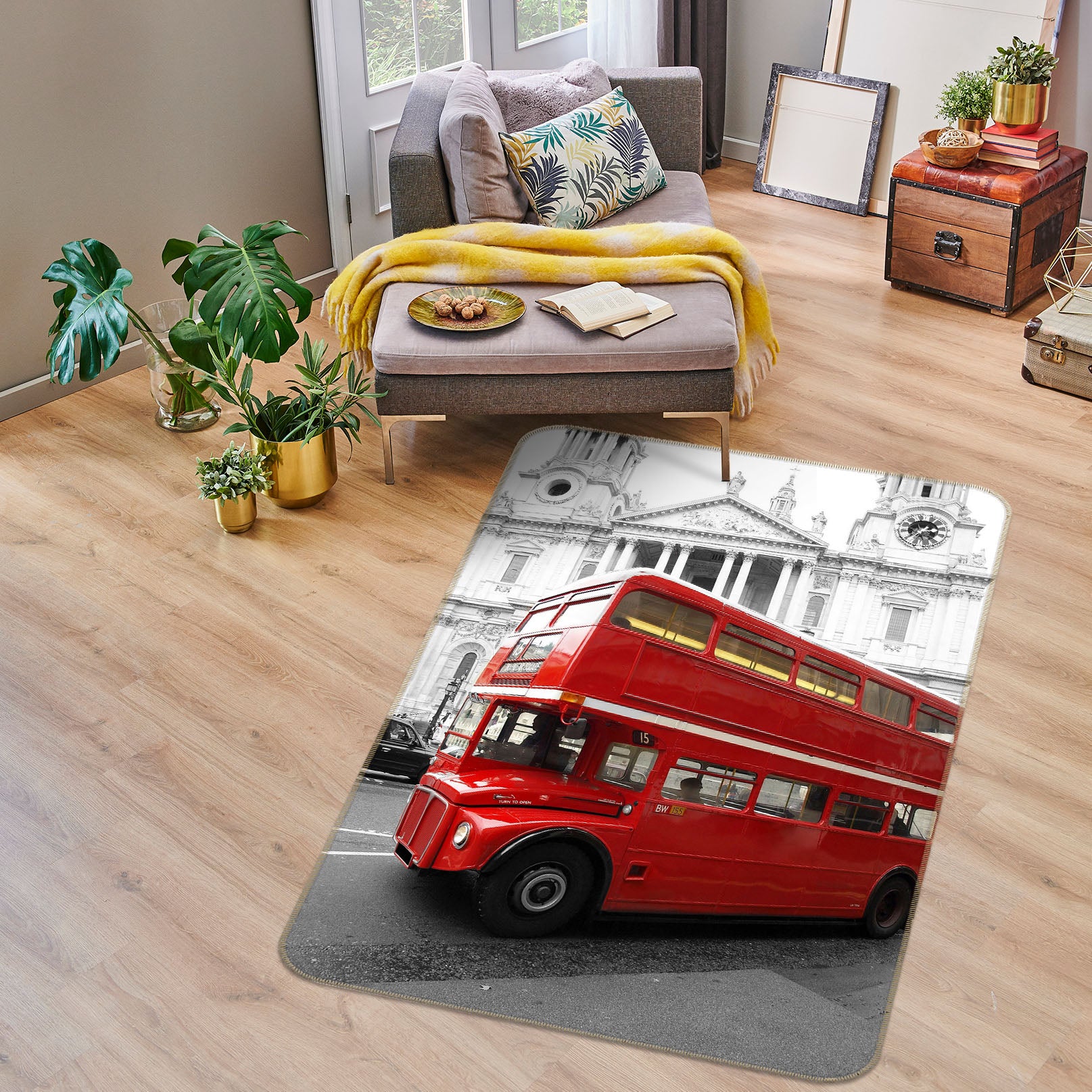 3D Red Double-Decker Bus 42127 Vehicle Non Slip Rug Mat