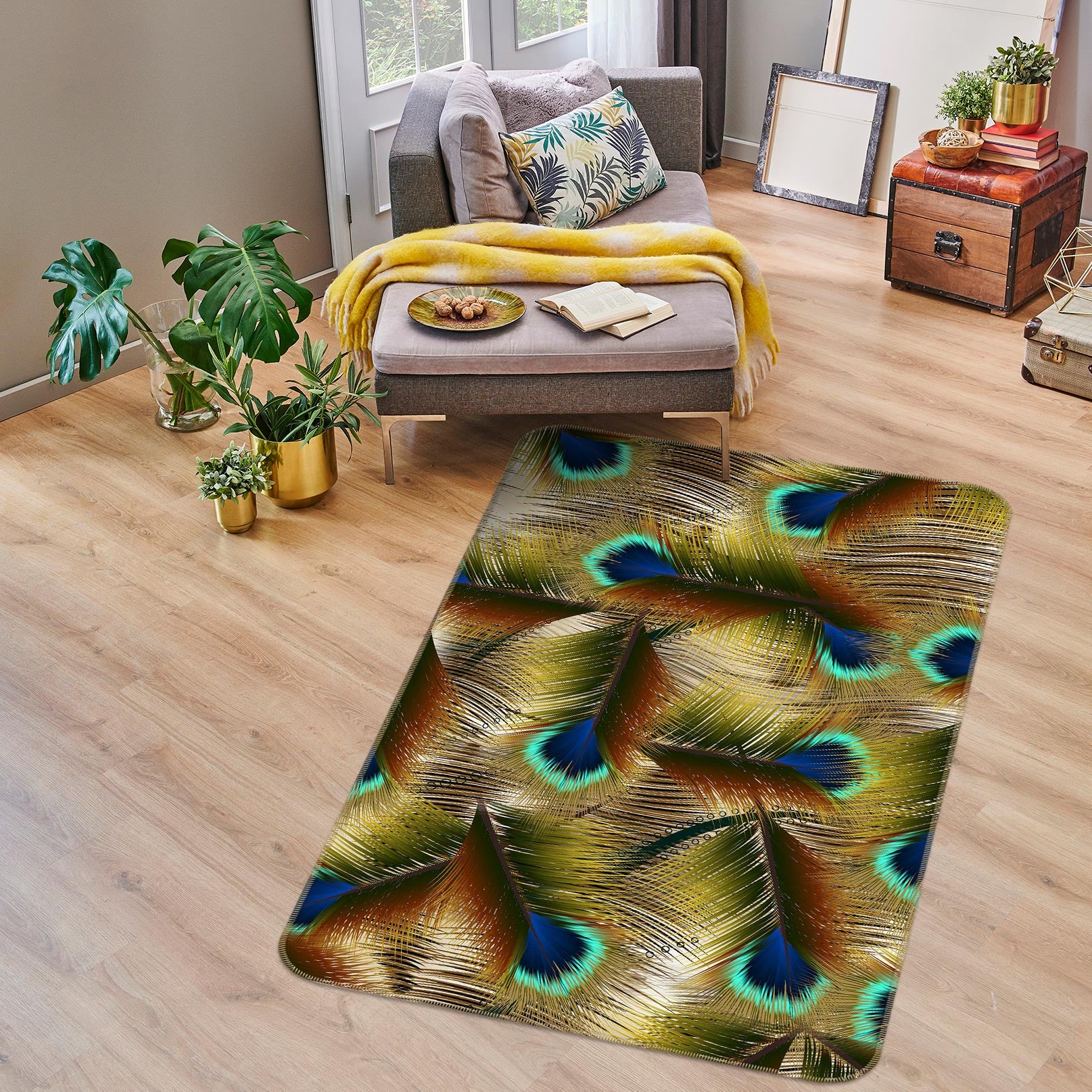 3D Peacock Feather 27066 Non Slip Rug Mat