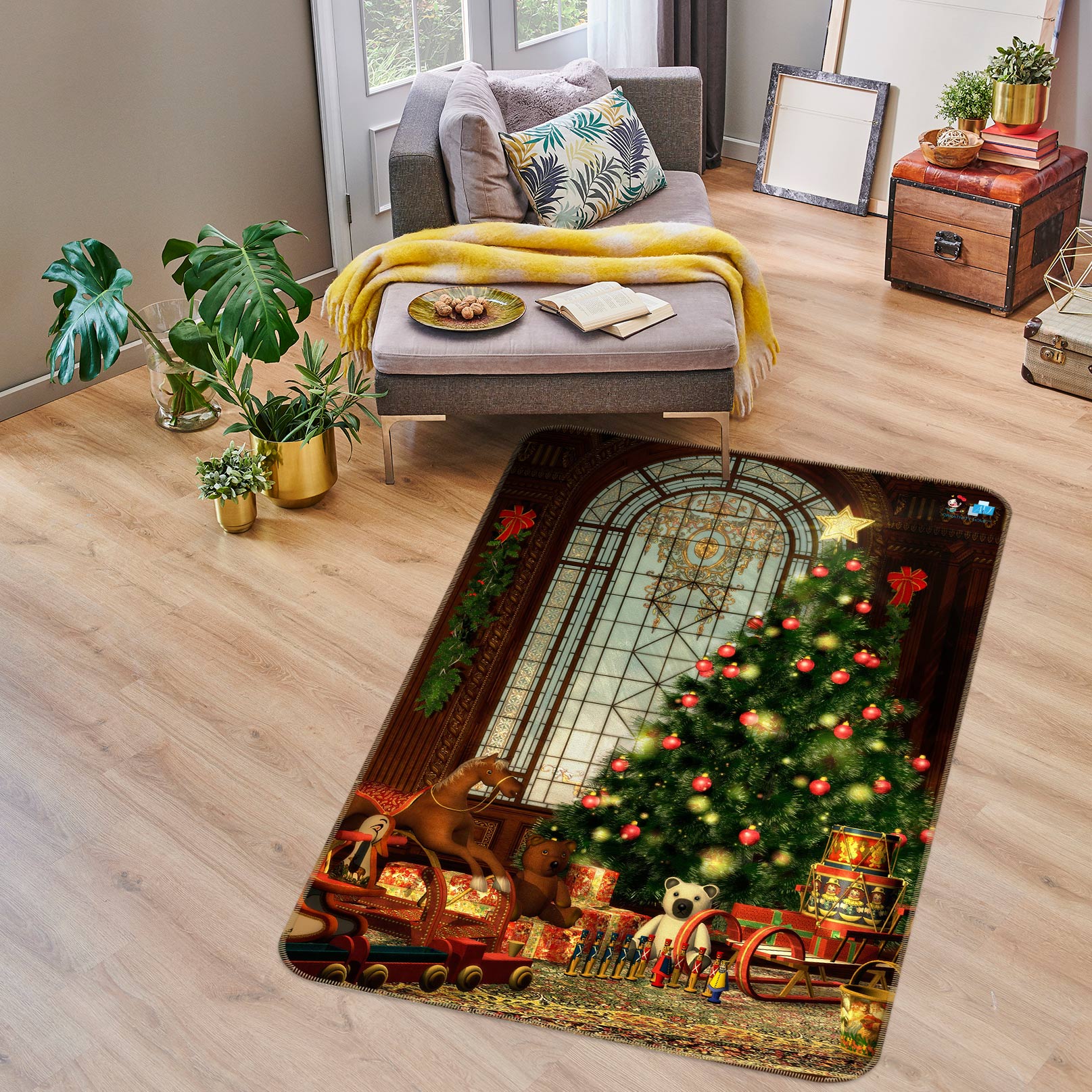 3D Tree Little Trojan Horse 55030 Christmas Non Slip Rug Mat Xmas