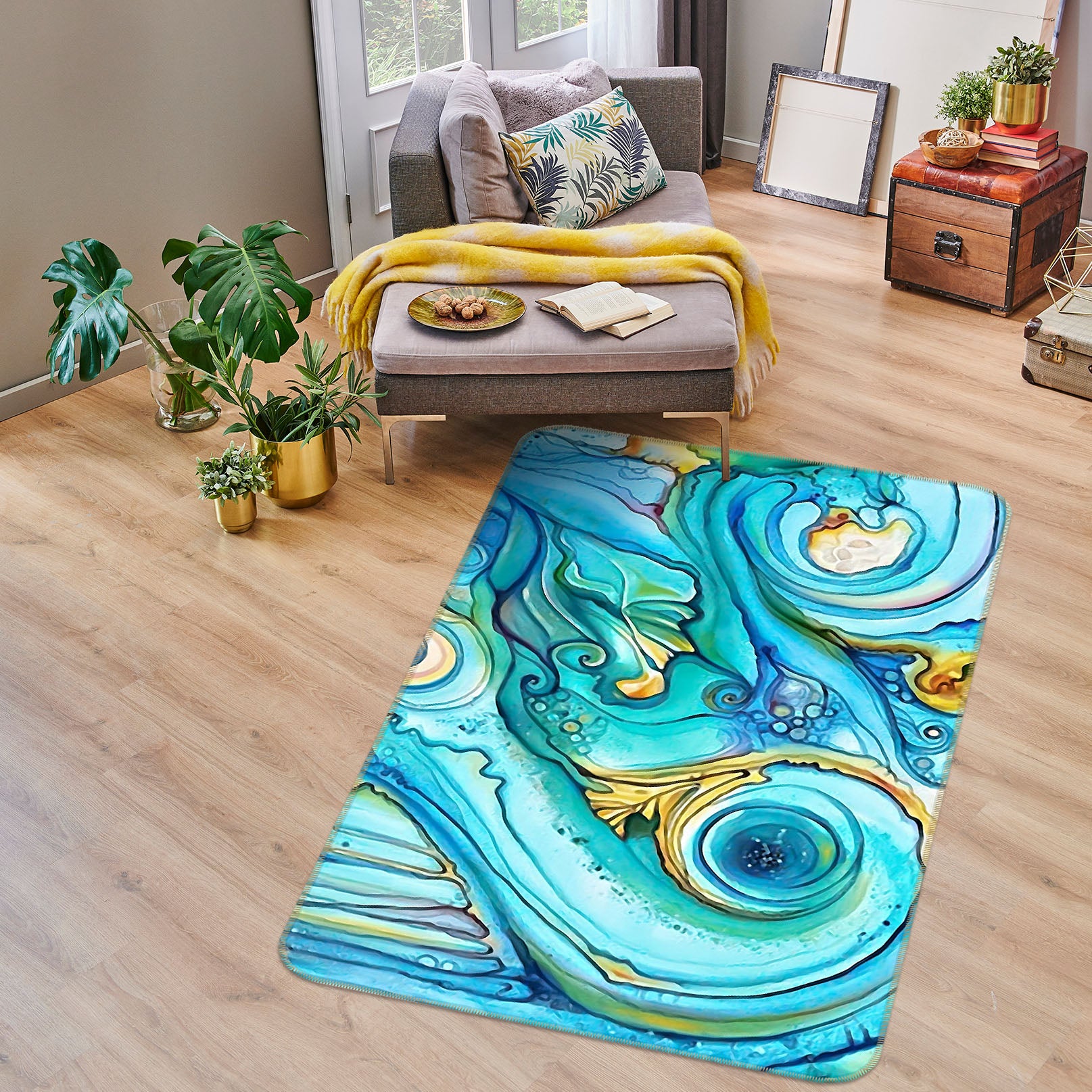 3D Blue Texture 65018 Non Slip Rug Mat