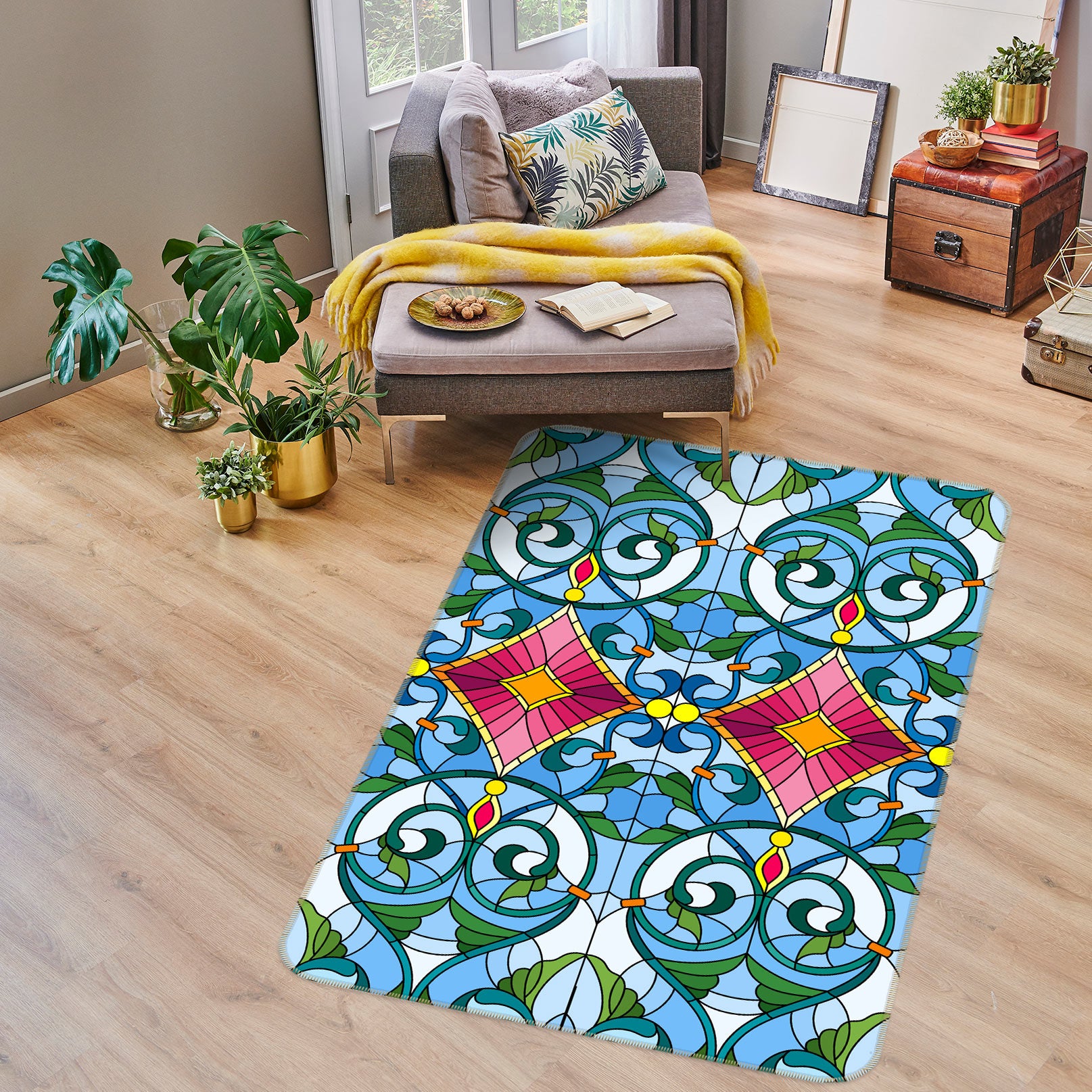 3D Blue Pattern 33079 Non Slip Rug Mat