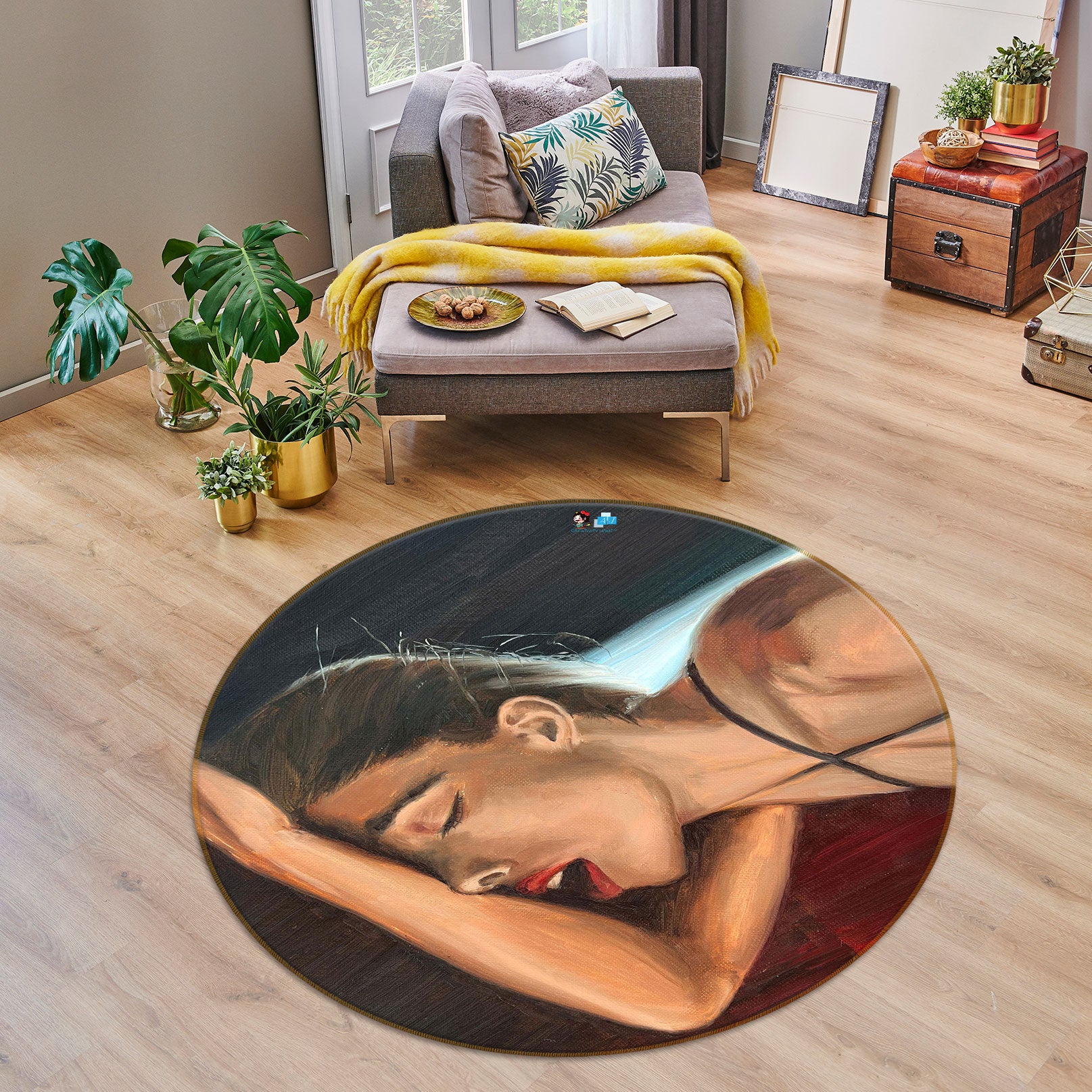 3D Woman Painting 9736 Marina Zotova Rug Round Non Slip Rug Mat