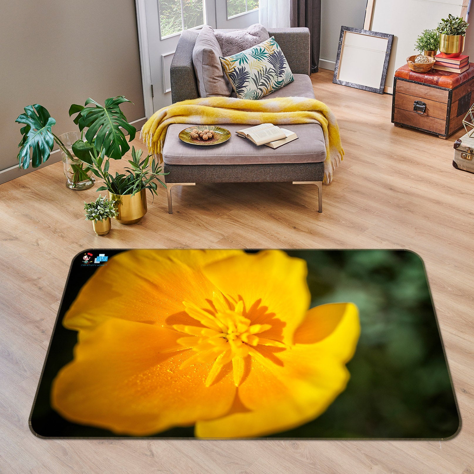 3D Yellow Flowers 62038 Kathy Barefield Rug Non Slip Rug Mat