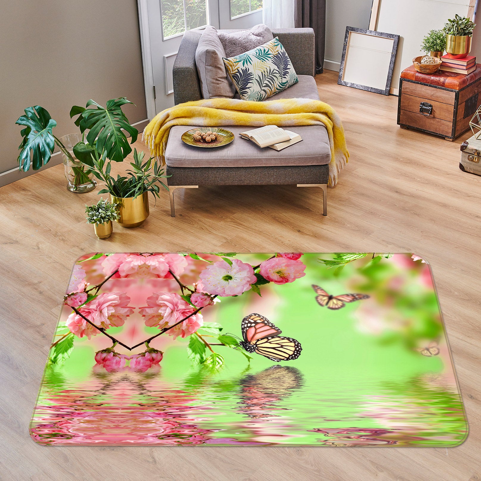 3D Flowers Butterfly 68174 Animal Non Slip Rug Mat