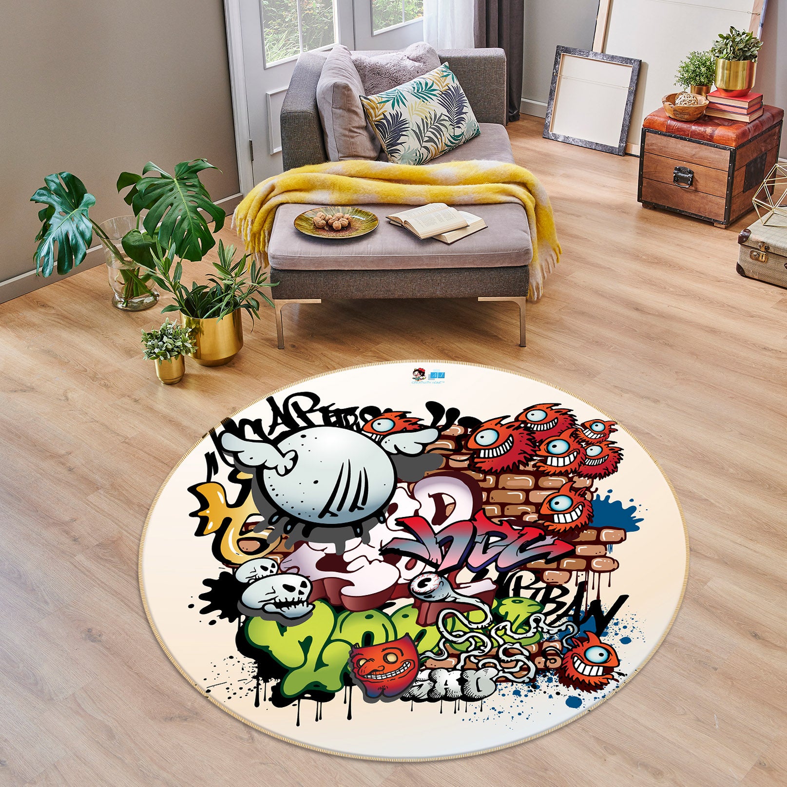3D Color Graffiti 75002 Round Non Slip Rug Mat
