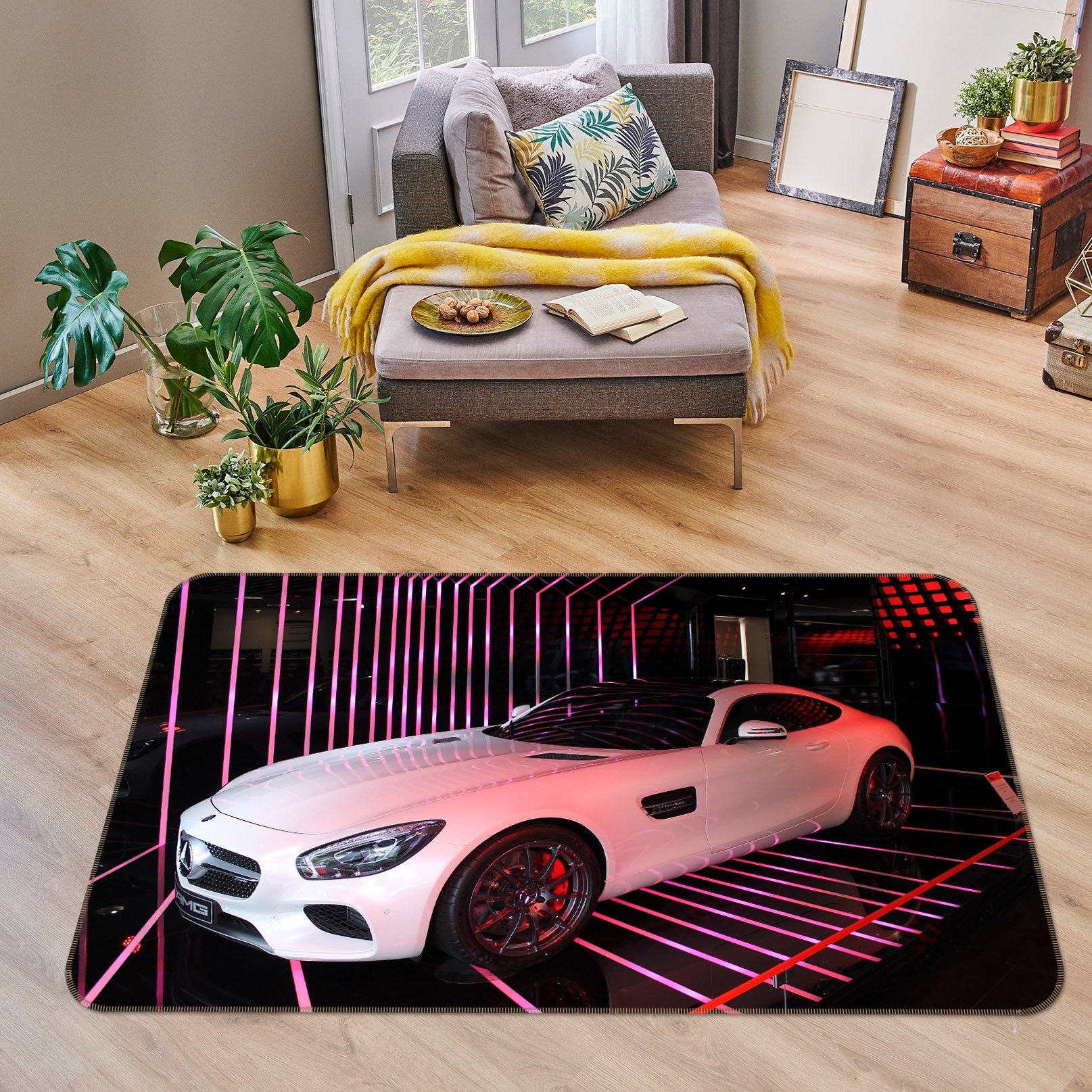 3D White Car 42005 Vehicle Non Slip Rug Mat