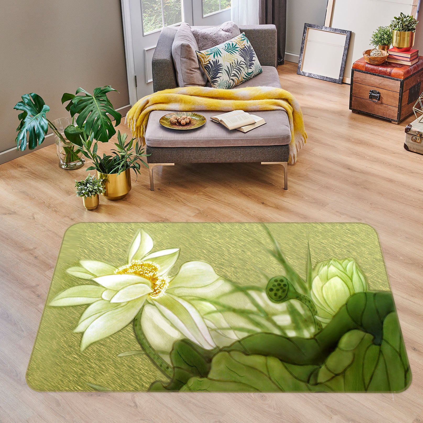 3D White Lotus 76032 Non Slip Rug Mat