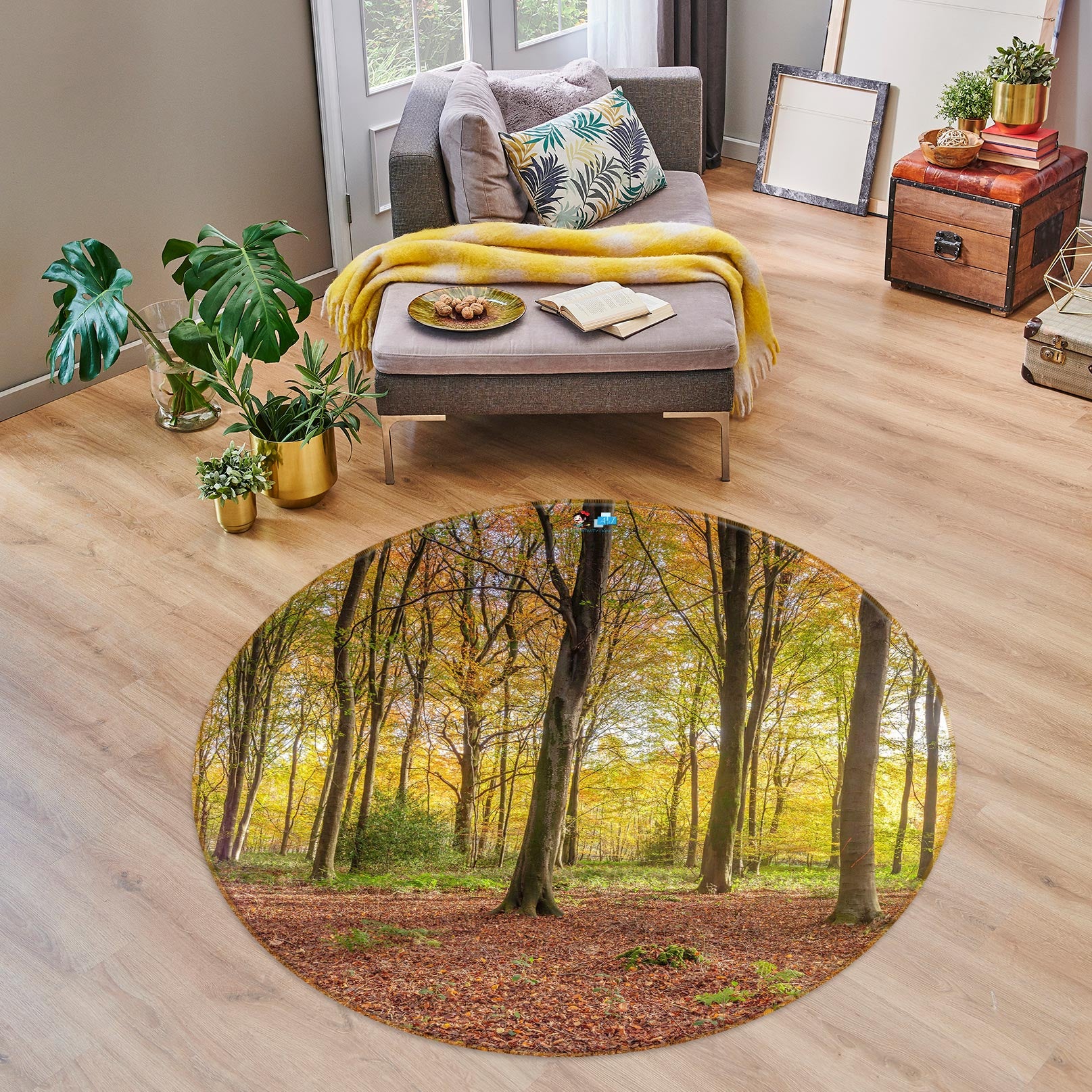 3D Sunshine Forest 7574 Assaf Frank Rug Round Non Slip Rug Mat