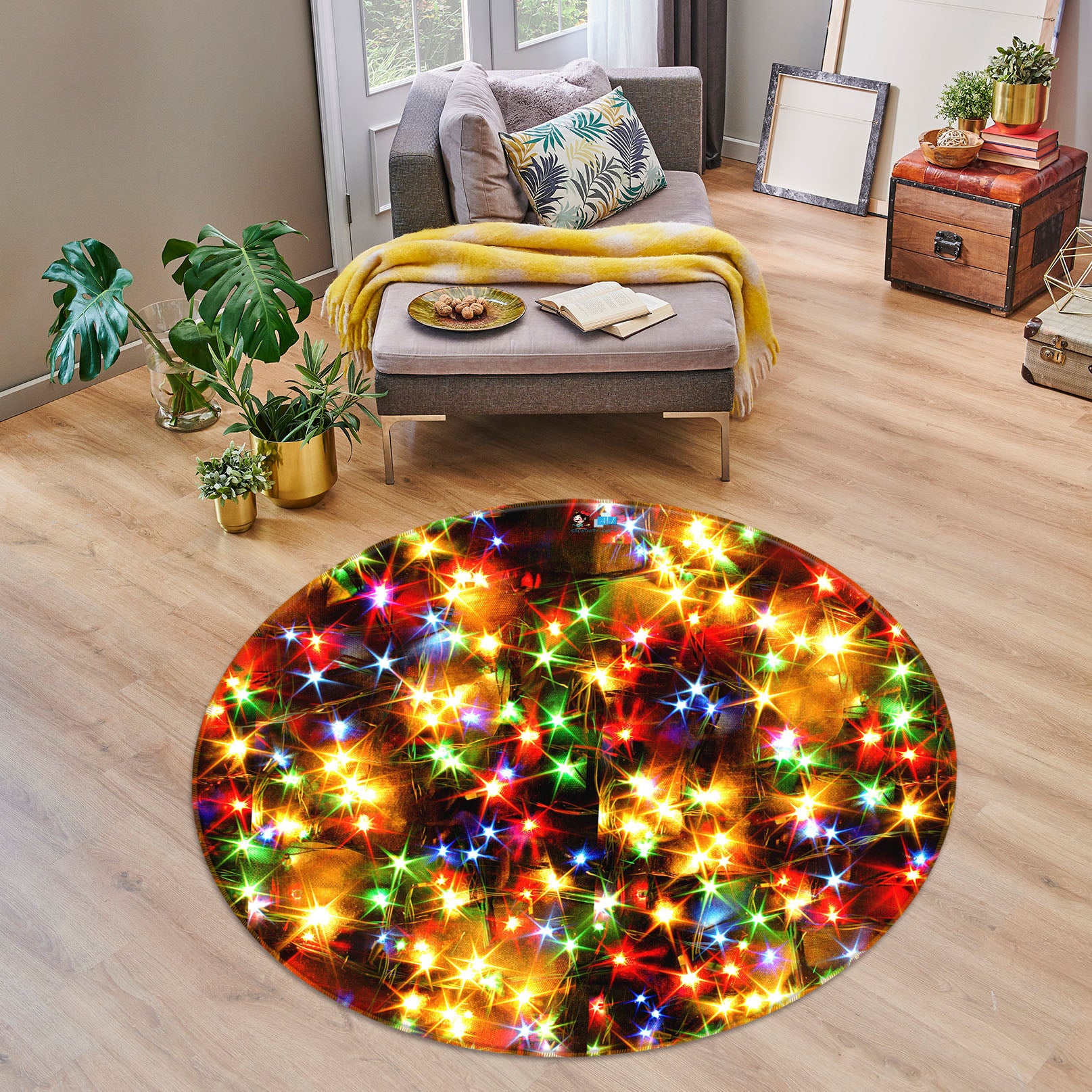 3D Color Starlight 54124 Christmas Round Non Slip Rug Mat Xmas