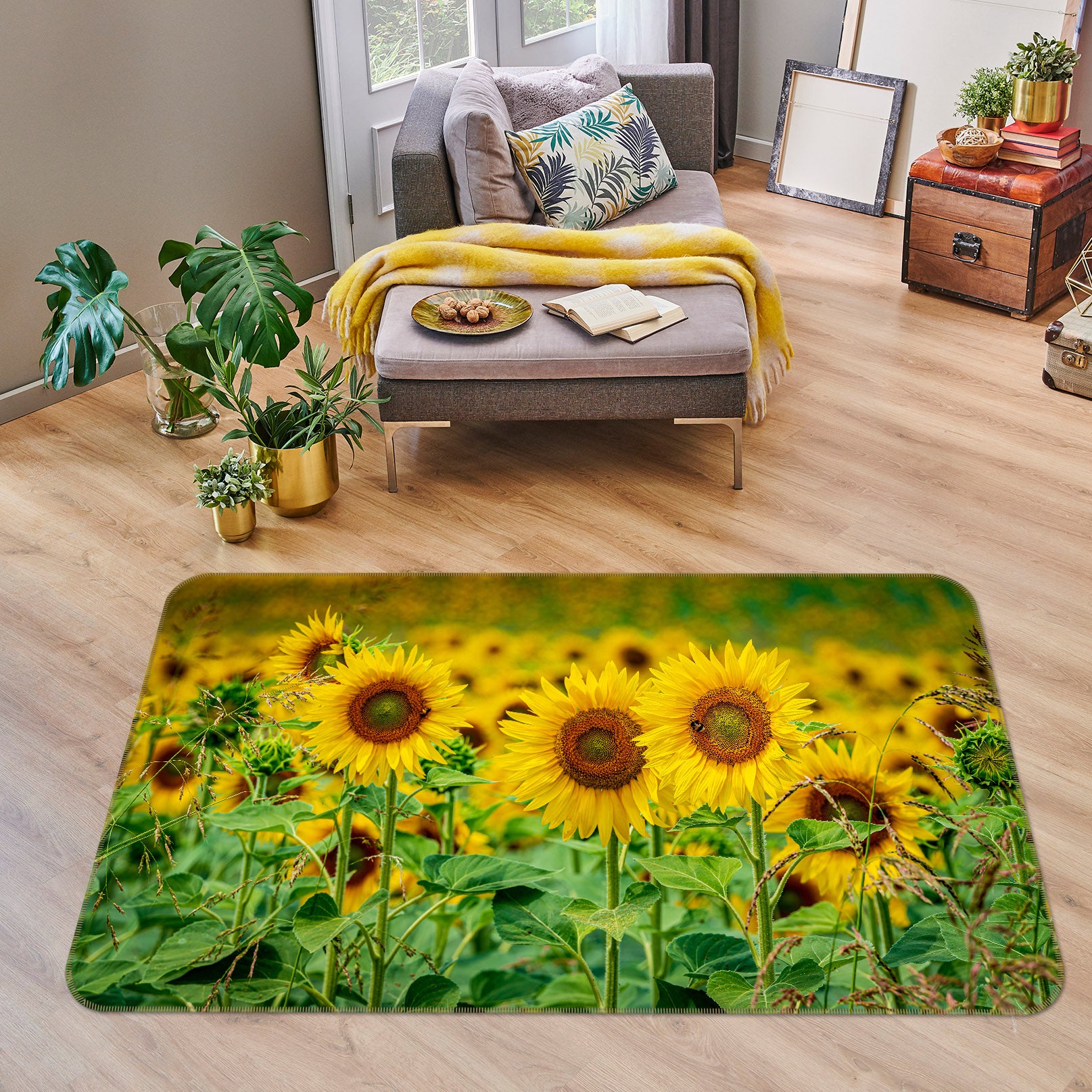 3D Sunflower Bush 29180 Non Slip Rug Mat