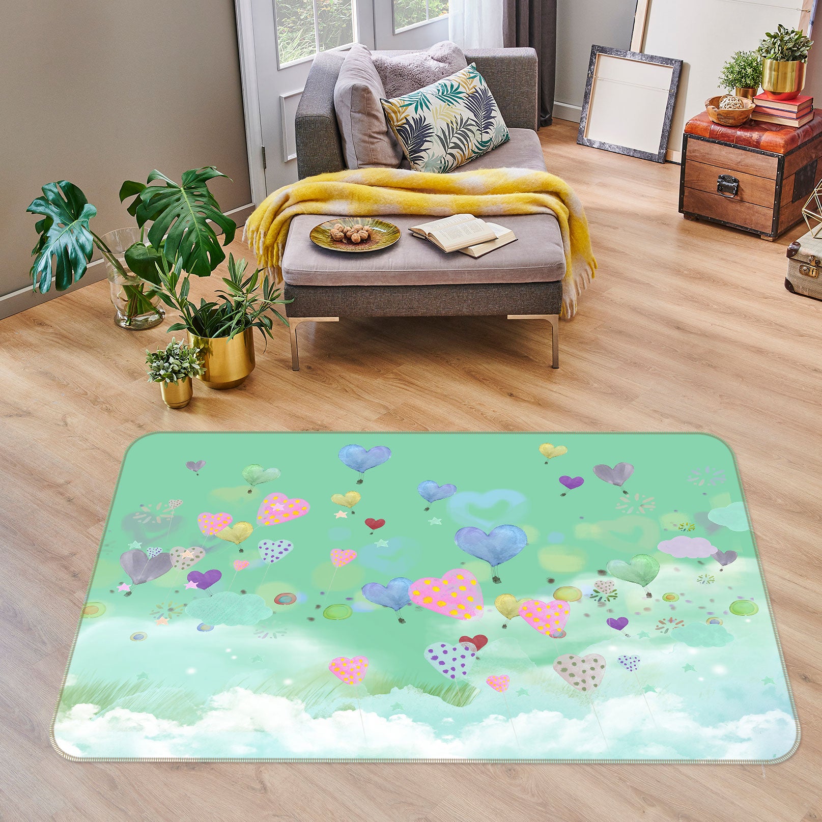 3D Colorful Heart Balloons 77023 Non Slip Rug Mat