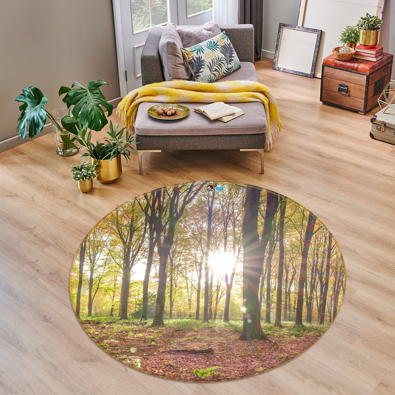 3D Sun Forest 7605 Assaf Frank Rug Round Non Slip Rug Mat