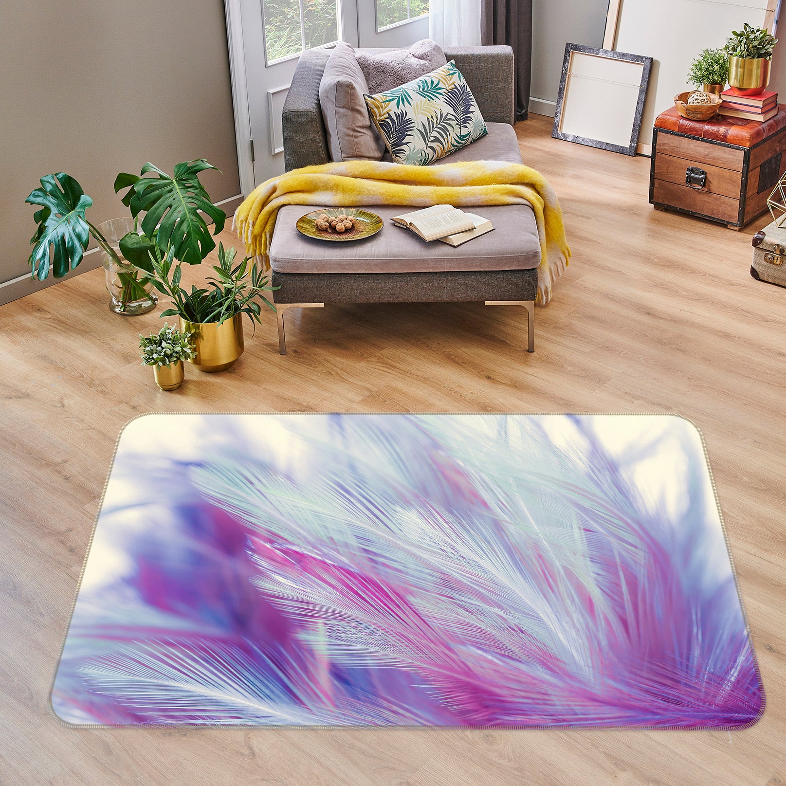 3D Purple Feather Pattern 30055 Non Slip Rug Mat