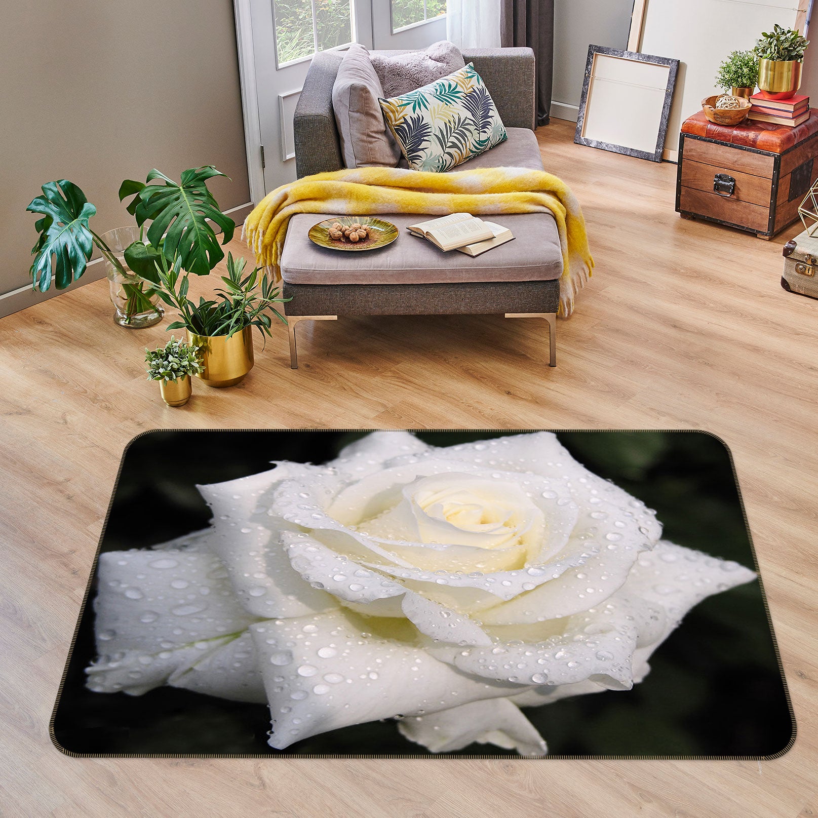3D White Flowers 75249 Non Slip Rug Mat