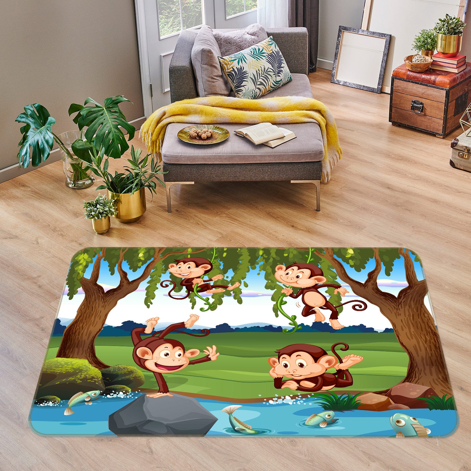 3D Cartoons Monkey 30076 Non Slip Rug Mat