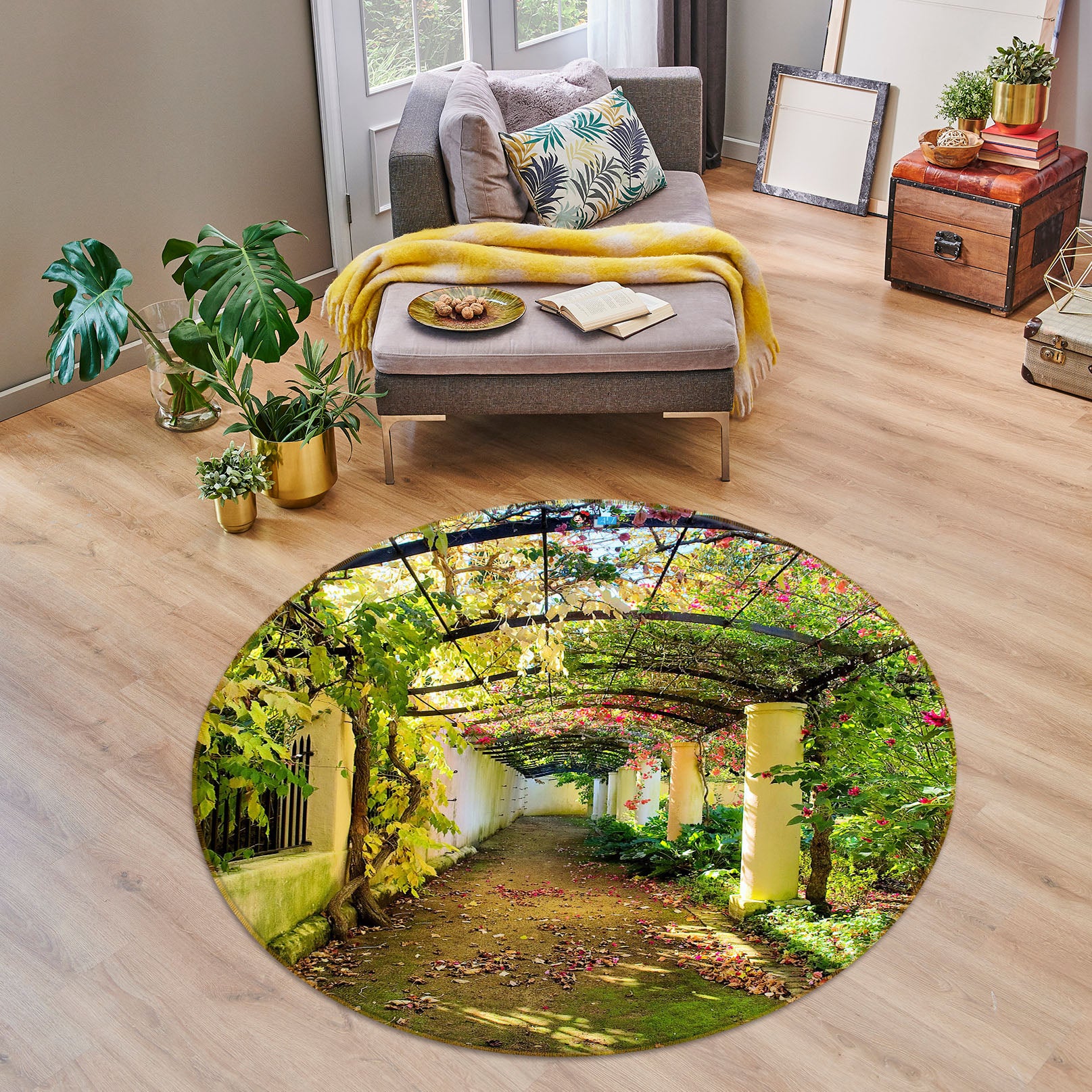 3D Flower Tunnel 72052 Round Non Slip Rug Mat