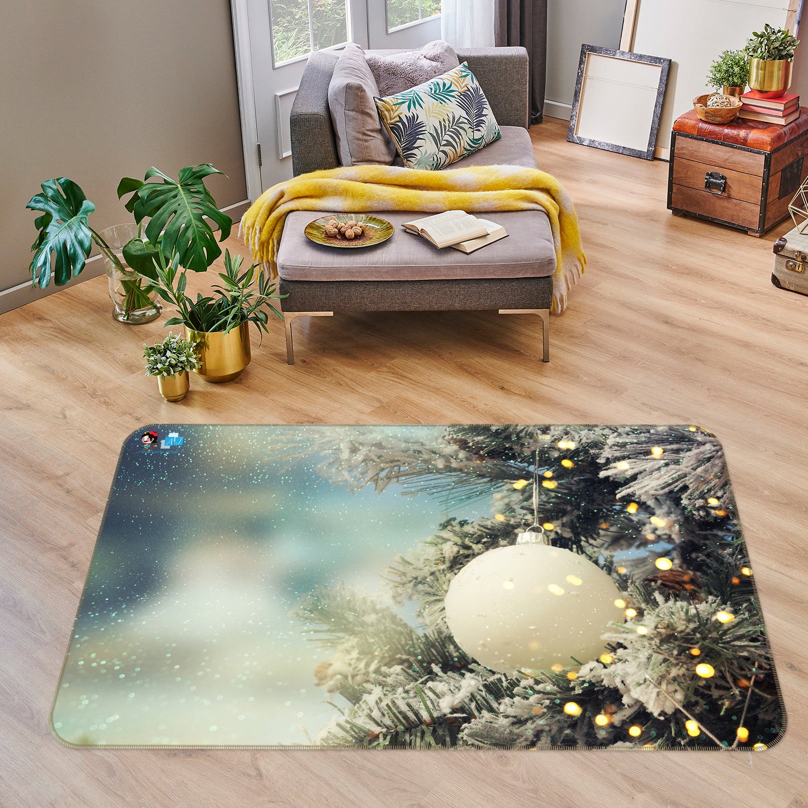 3D White Ball 54230 Christmas Non Slip Rug Mat Xmas