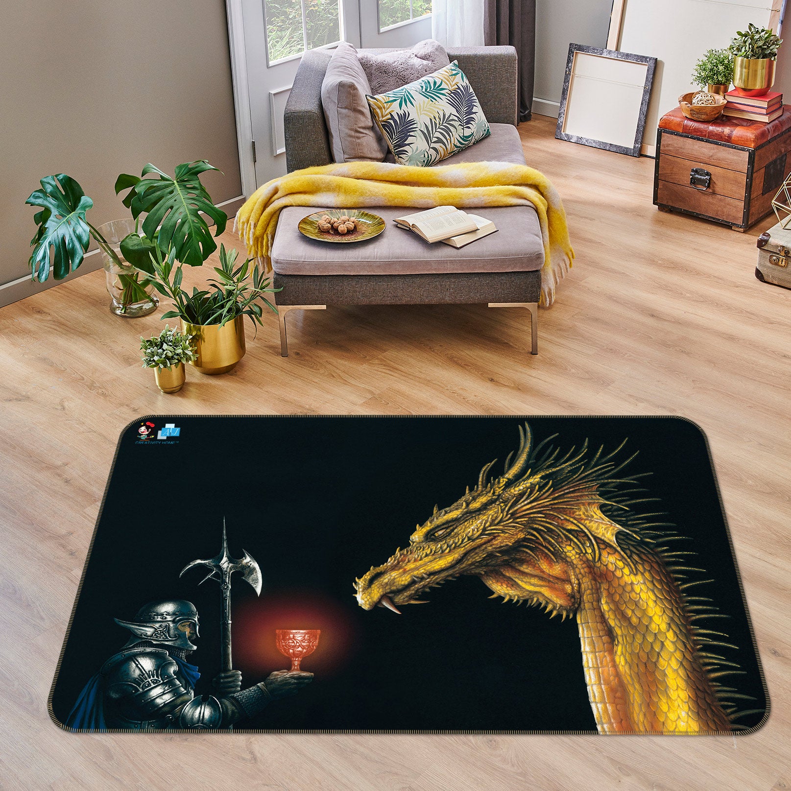 3D Golden Dragon Armor Soldier 5143 Ciruelo Rug Non Slip Rug Mat