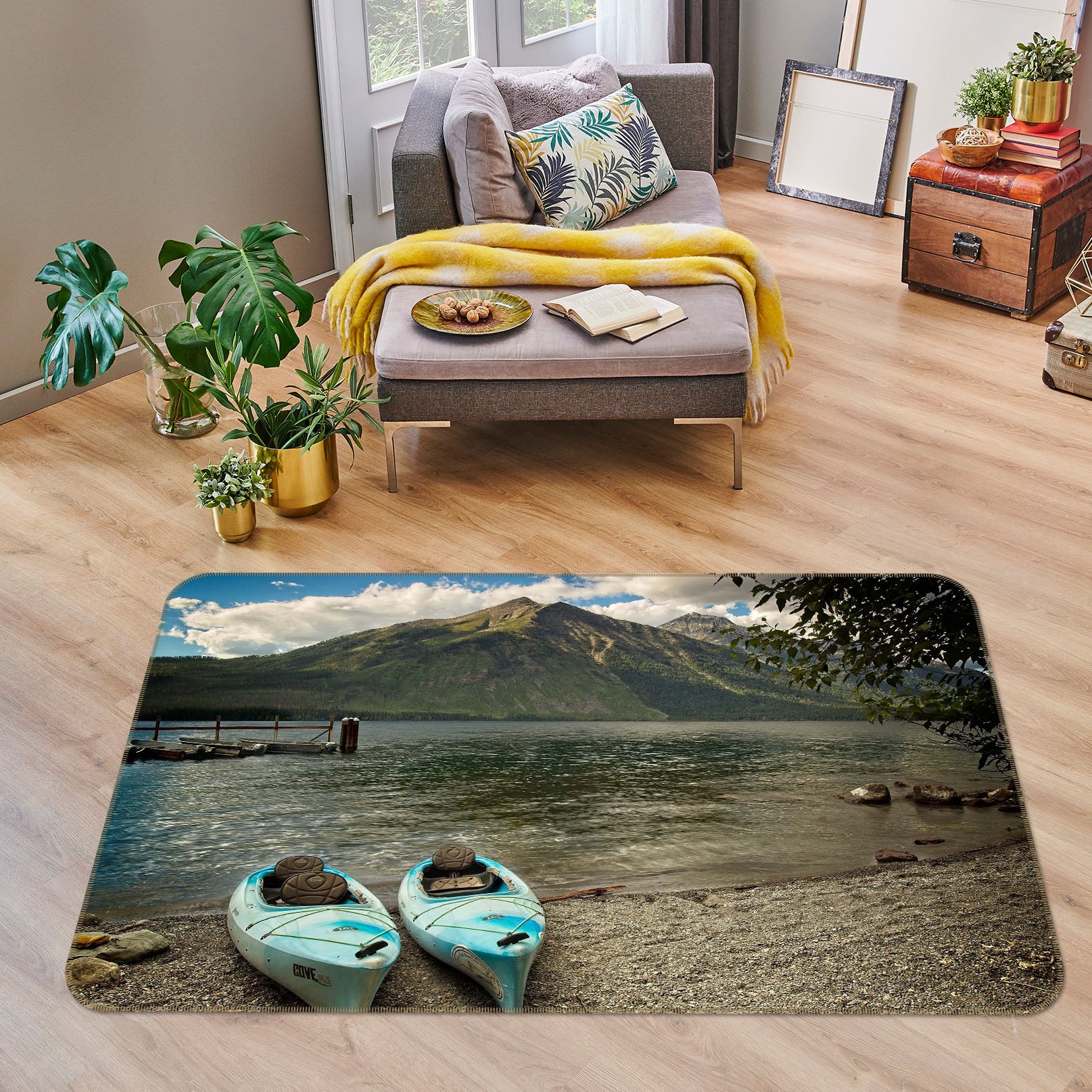 3D Mountain Boat 84061 Kathy Barefield Rug Non Slip Rug Mat