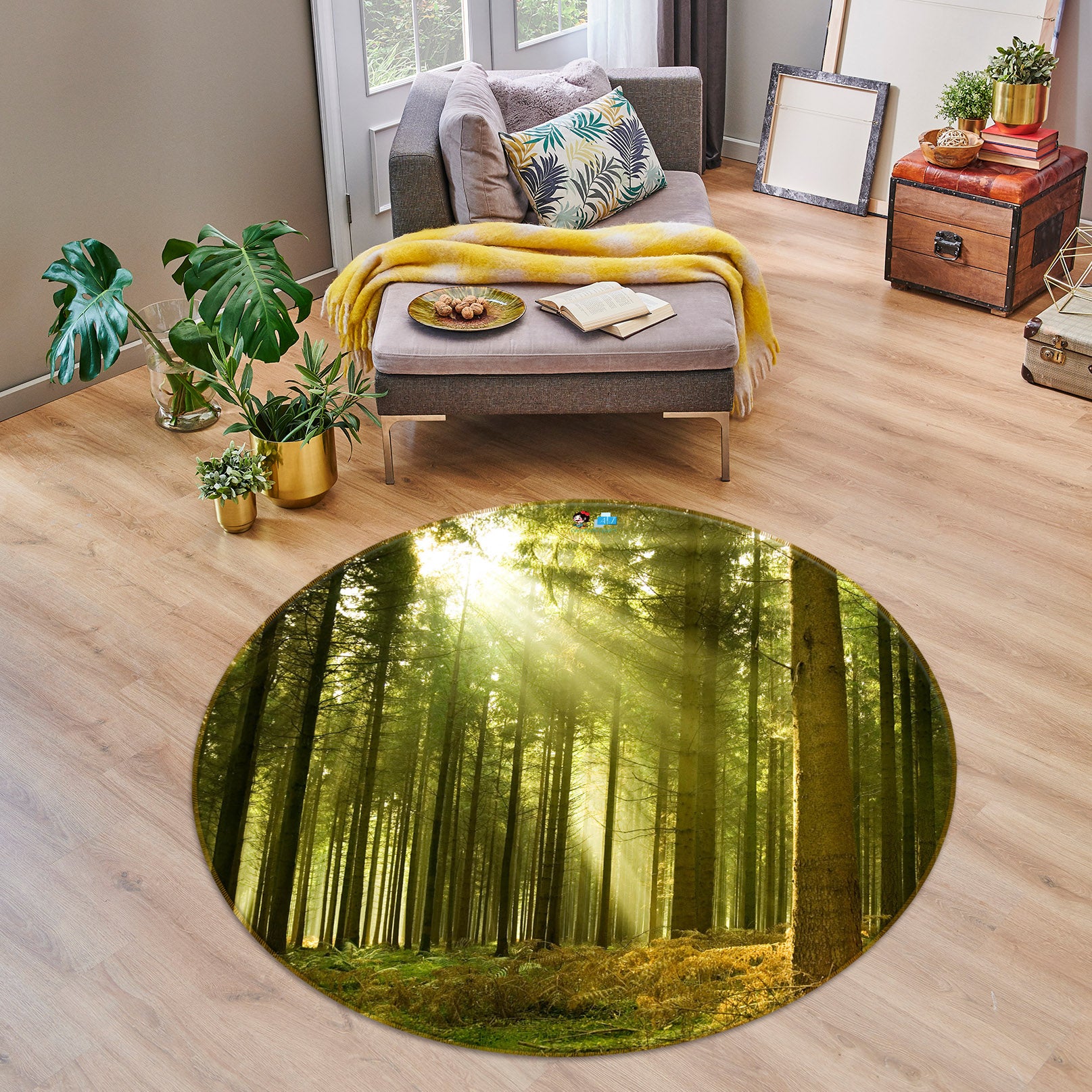 3D Sunny Woods 74076 Round Non Slip Rug Mat