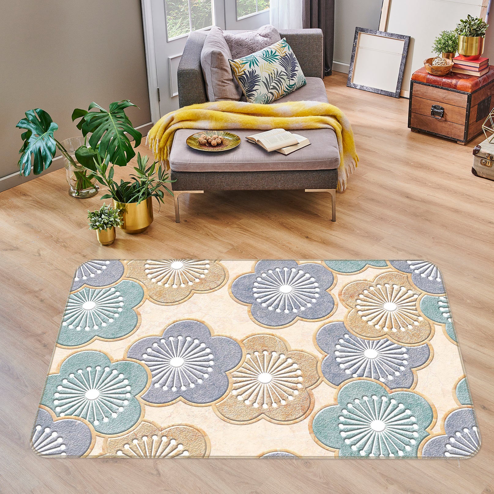 3D Flower Pattern 77212 Non Slip Rug Mat