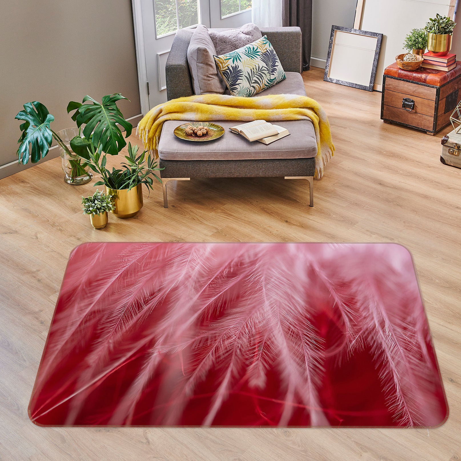 3D Red Feather 30041 Non Slip Rug Mat
