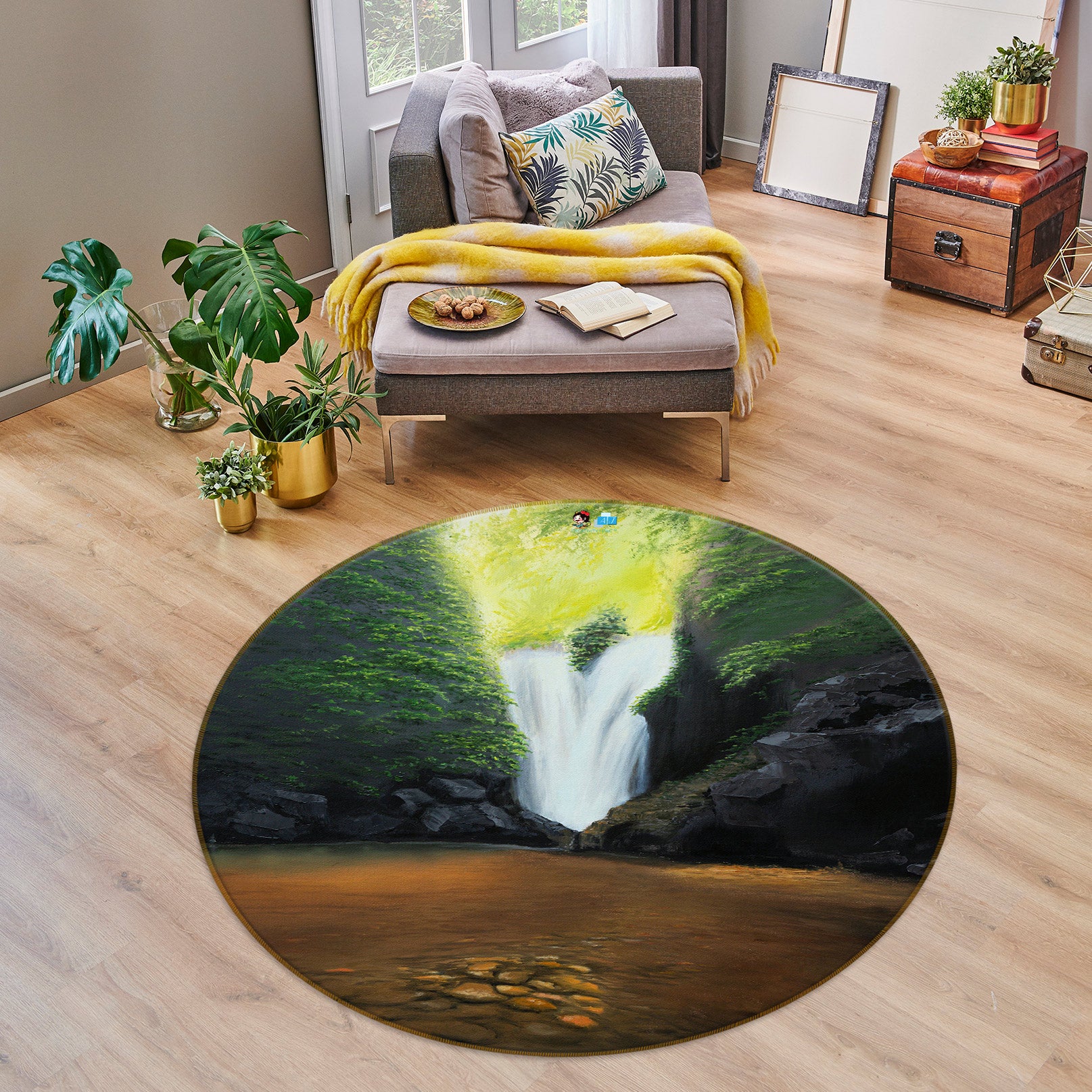 3D Grotto Flowing Water 18134 Marina Zotova Rug Round Non Slip Rug Mat