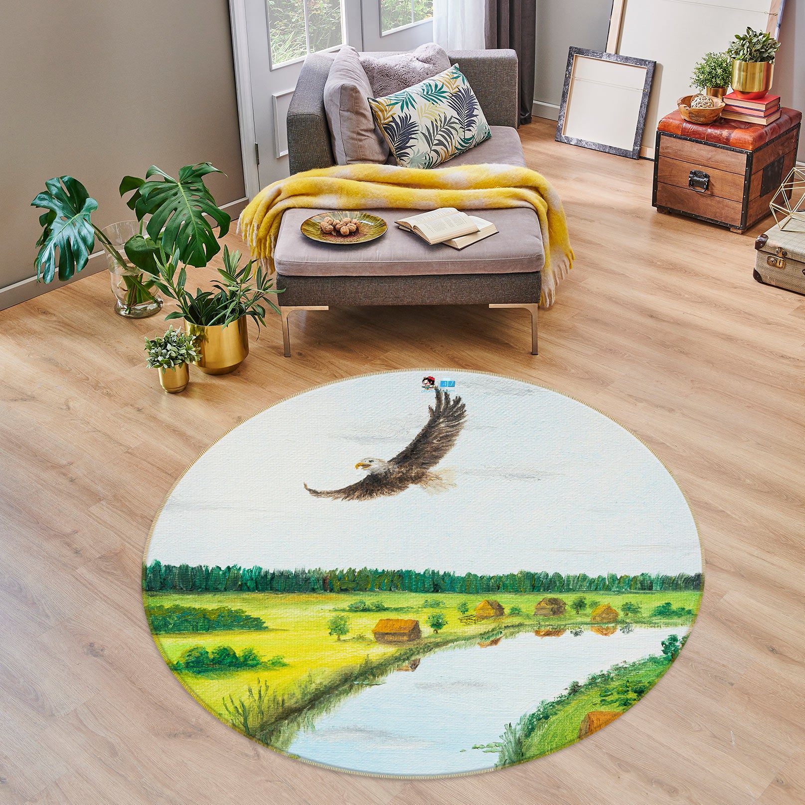 3D River Eagle 18129 Marina Zotova Rug Round Non Slip Rug Mat