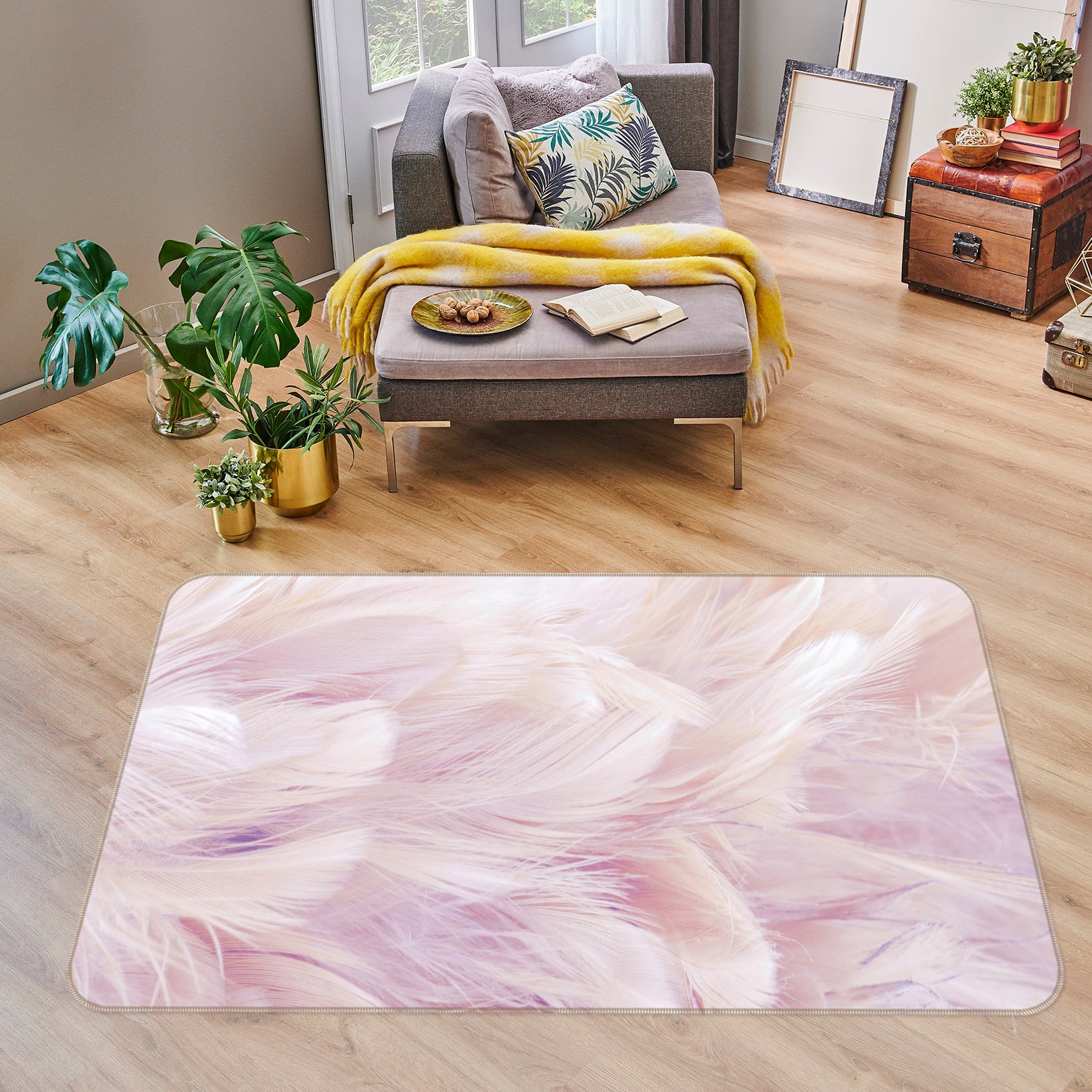 3D Pink Feather 30061 Non Slip Rug Mat