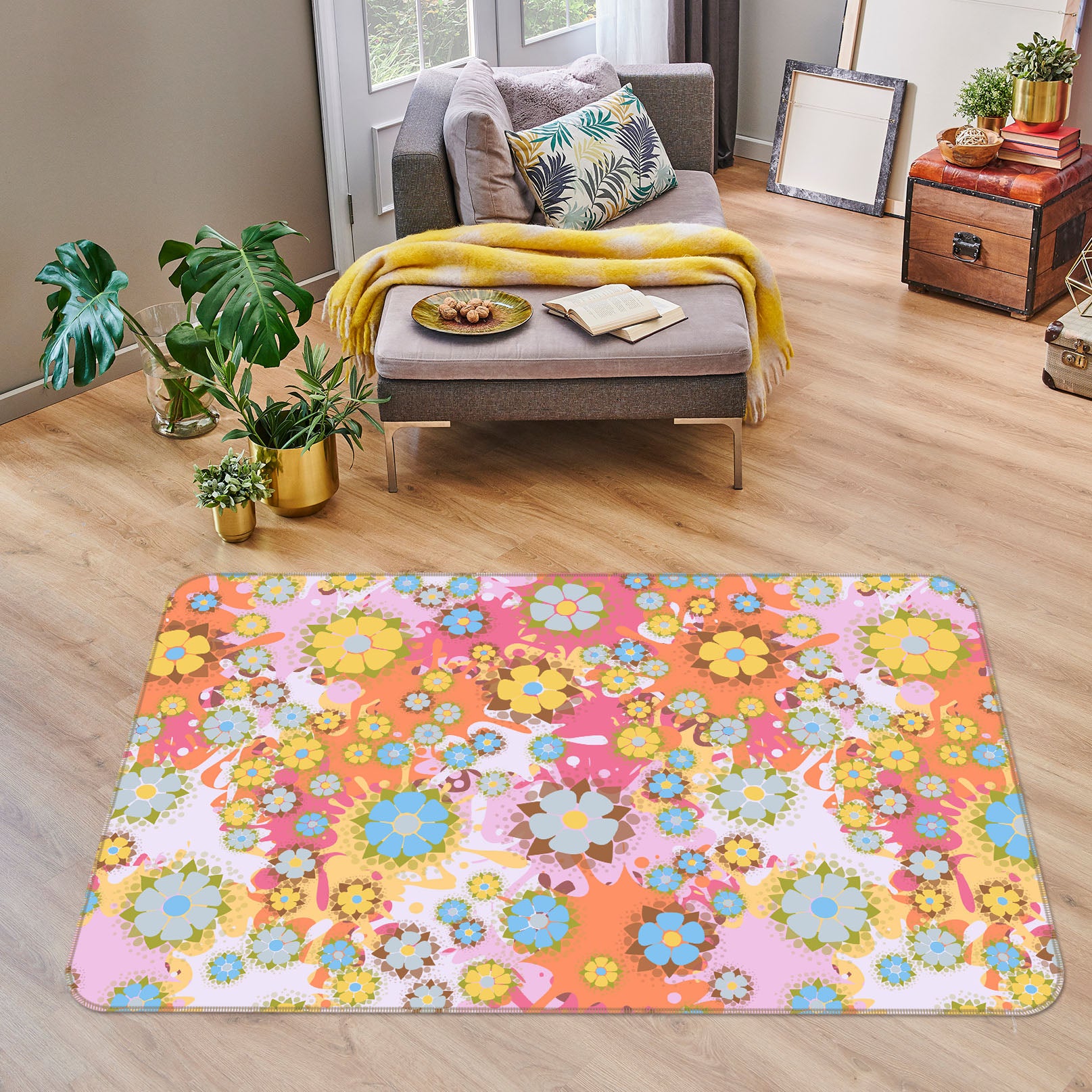 3D Flower Pattern 34170 Non Slip Rug Mat