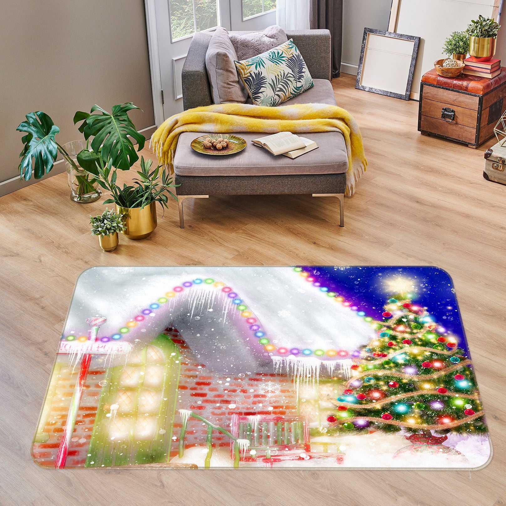 3D Snow Lantern House 75151 Non Slip Rug Mat