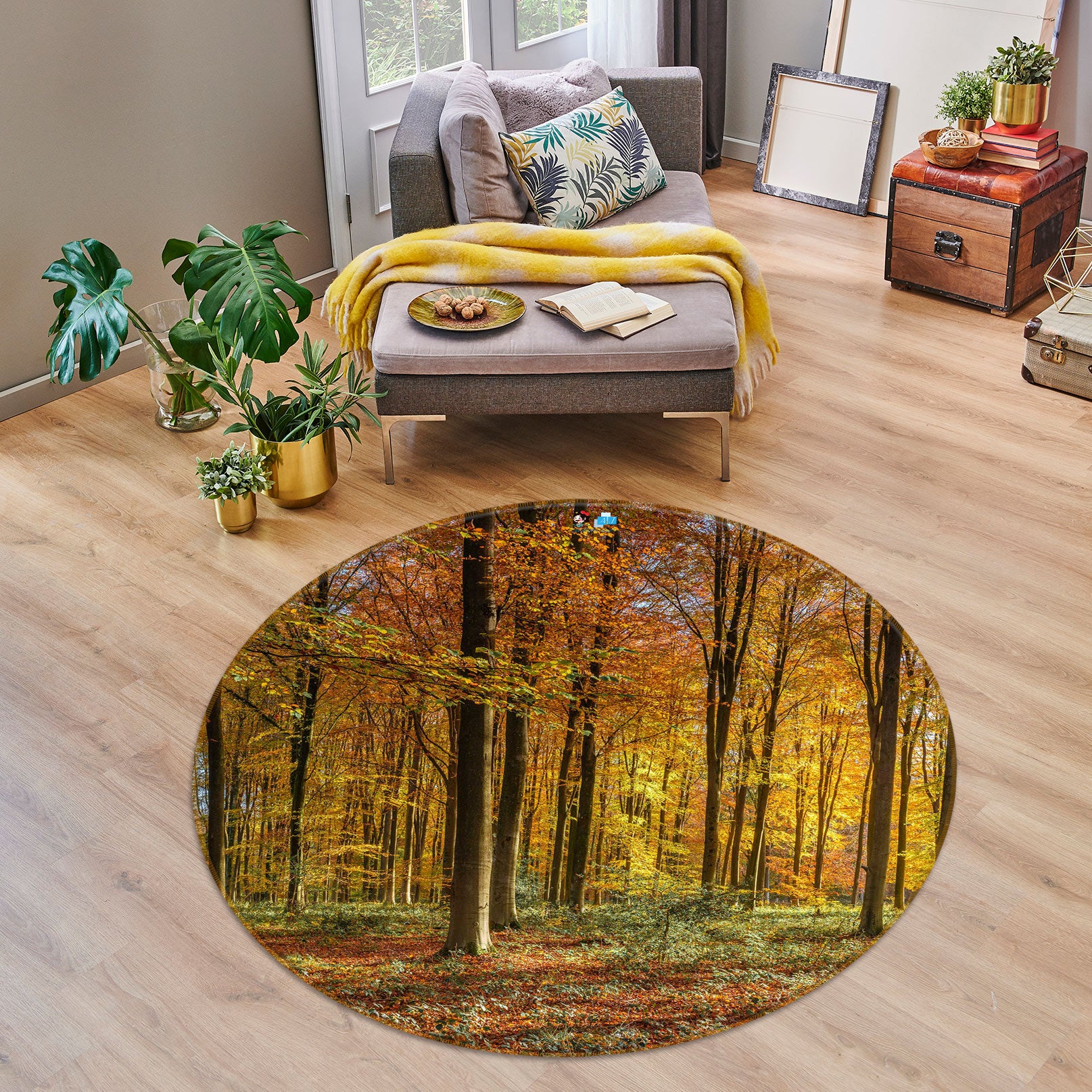3D Sunlight Trees 7606 Assaf Frank Rug Round Non Slip Rug Mat
