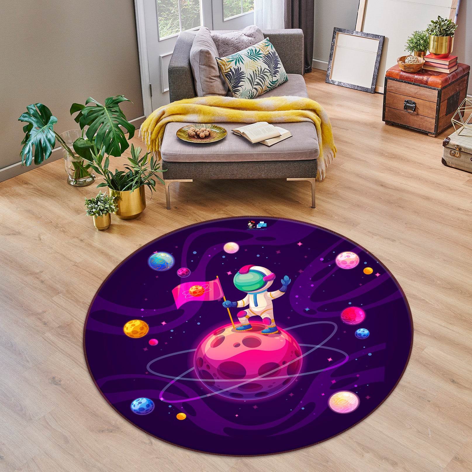 3D Planet Astronaut 75011 Round Non Slip Rug Mat