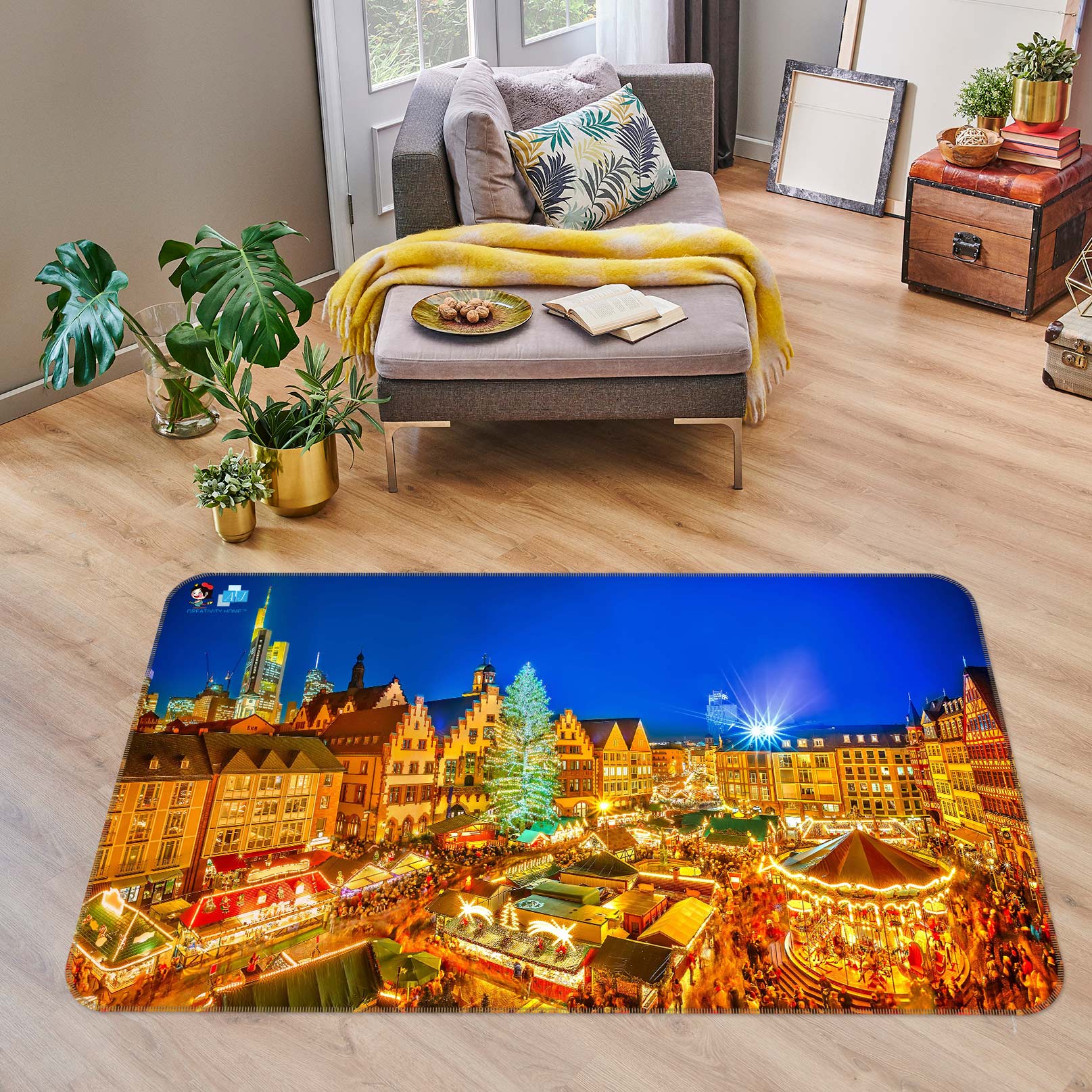 3D Golden House 54232 Christmas Non Slip Rug Mat Xmas