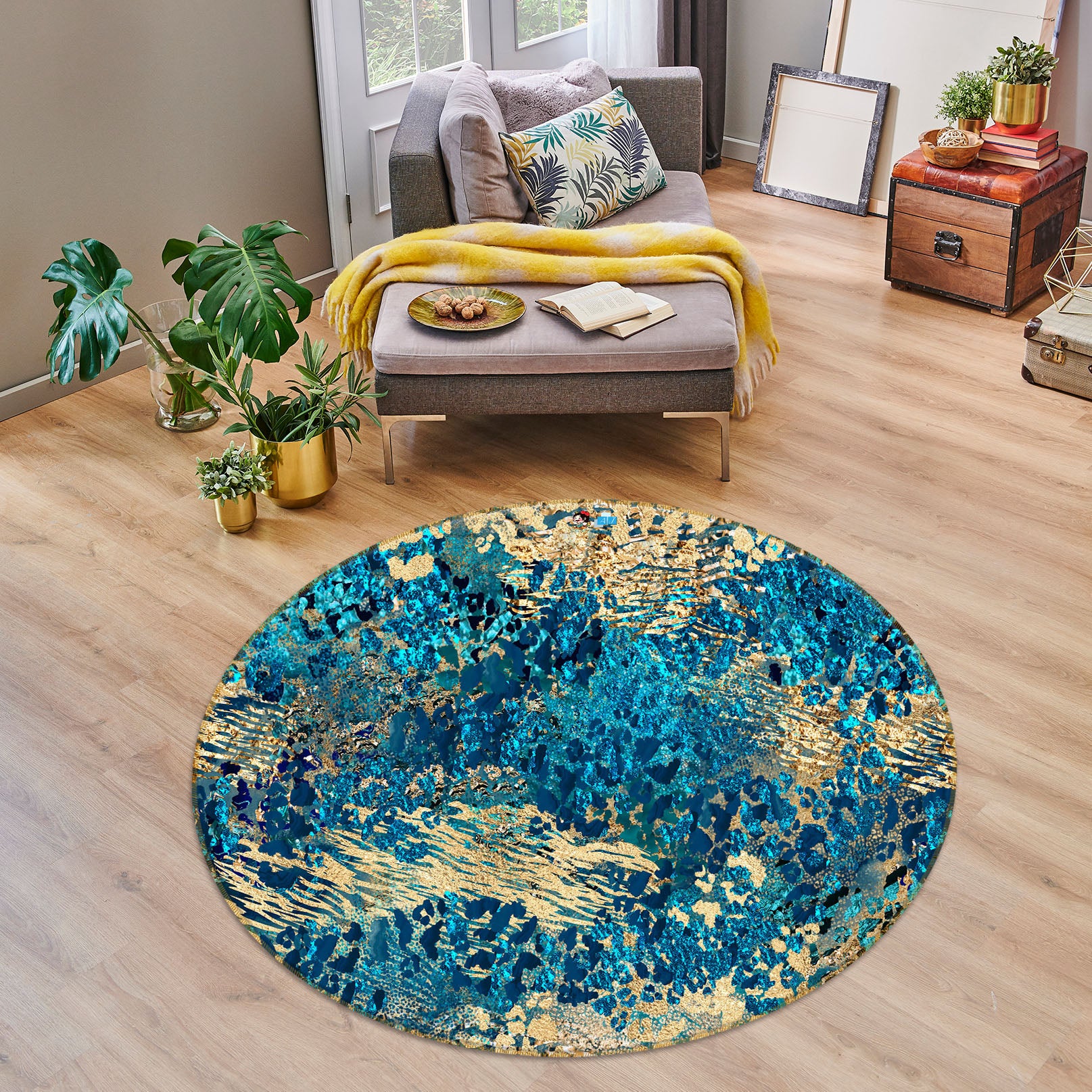 3D Golden Blue Pattern 83078 Andrea haase Rug Round Non Slip Rug Mat