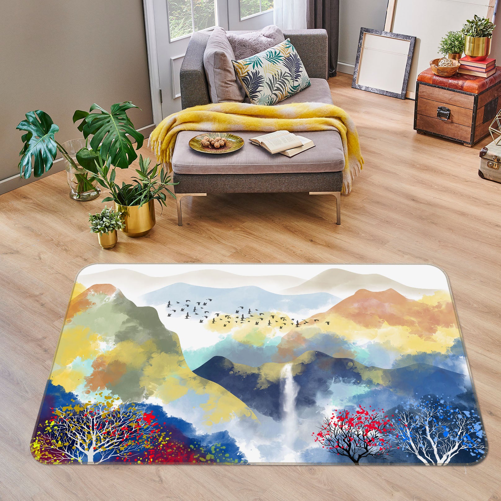 3D Mountain Trees 34027 Non Slip Rug Mat