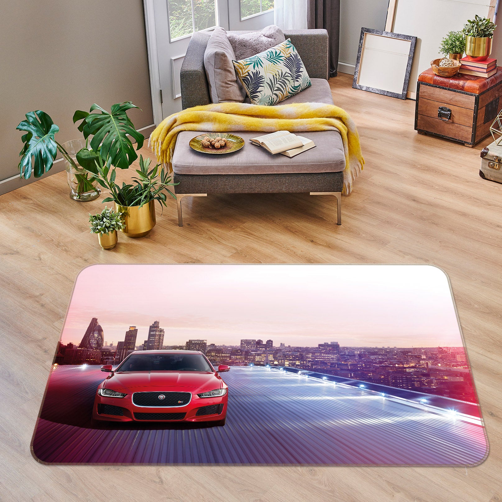 3D Red Sports Car 38233 Vehicle Non Slip Rug Mat