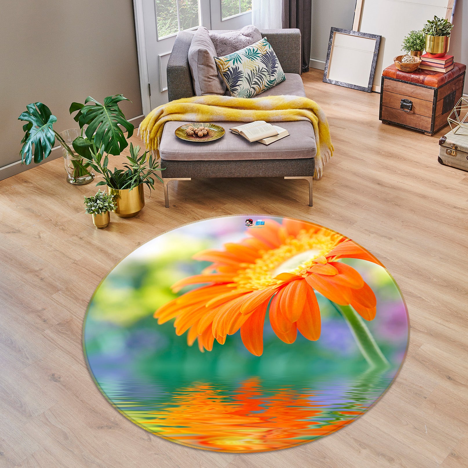 3D Flowers 72073 Round Non Slip Rug Mat