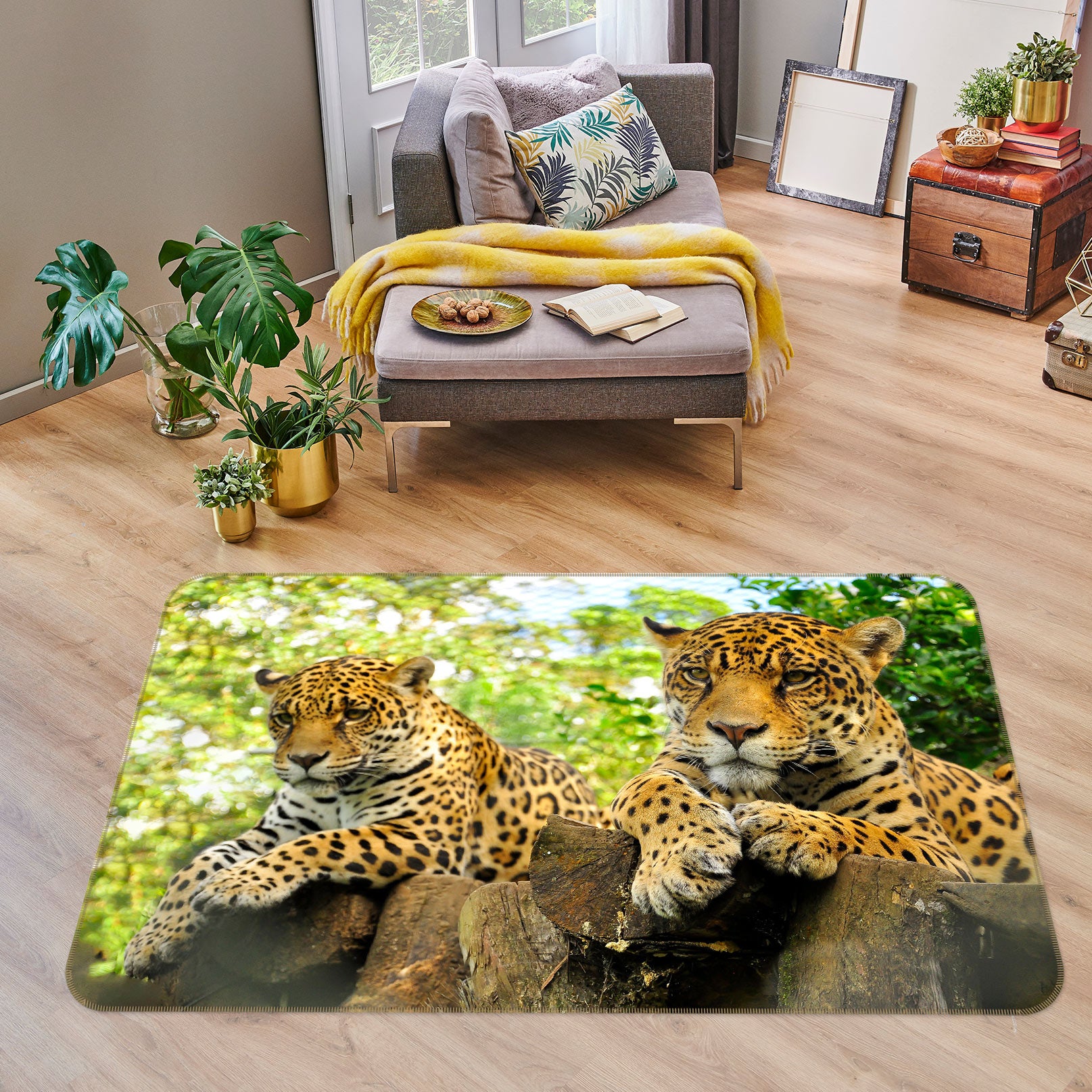 3D Two Leopards 30019 Non Slip Rug Mat